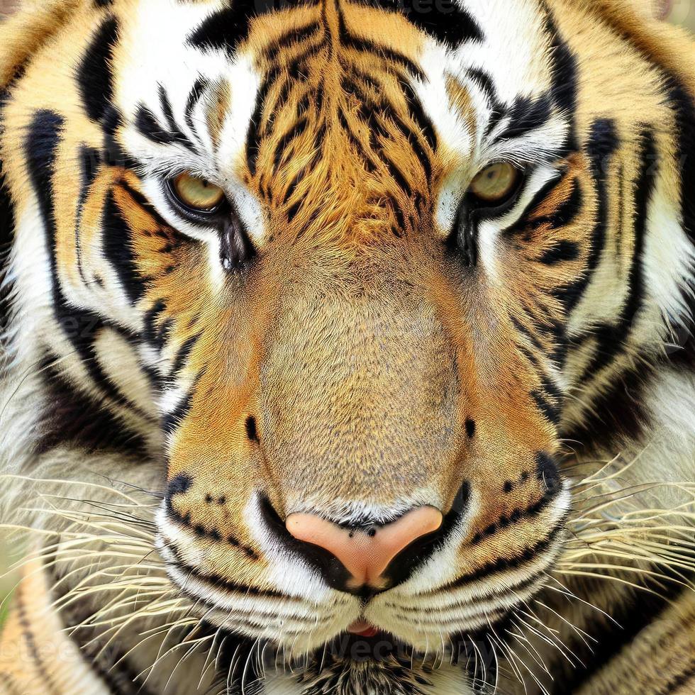 il tigre è un' maestoso e potente grande gatto, conosciuto per suo distintivo arancia cappotto con nero strisce. esso è un apice predatore e simbolo di forza e coraggio nel molti culture. foto