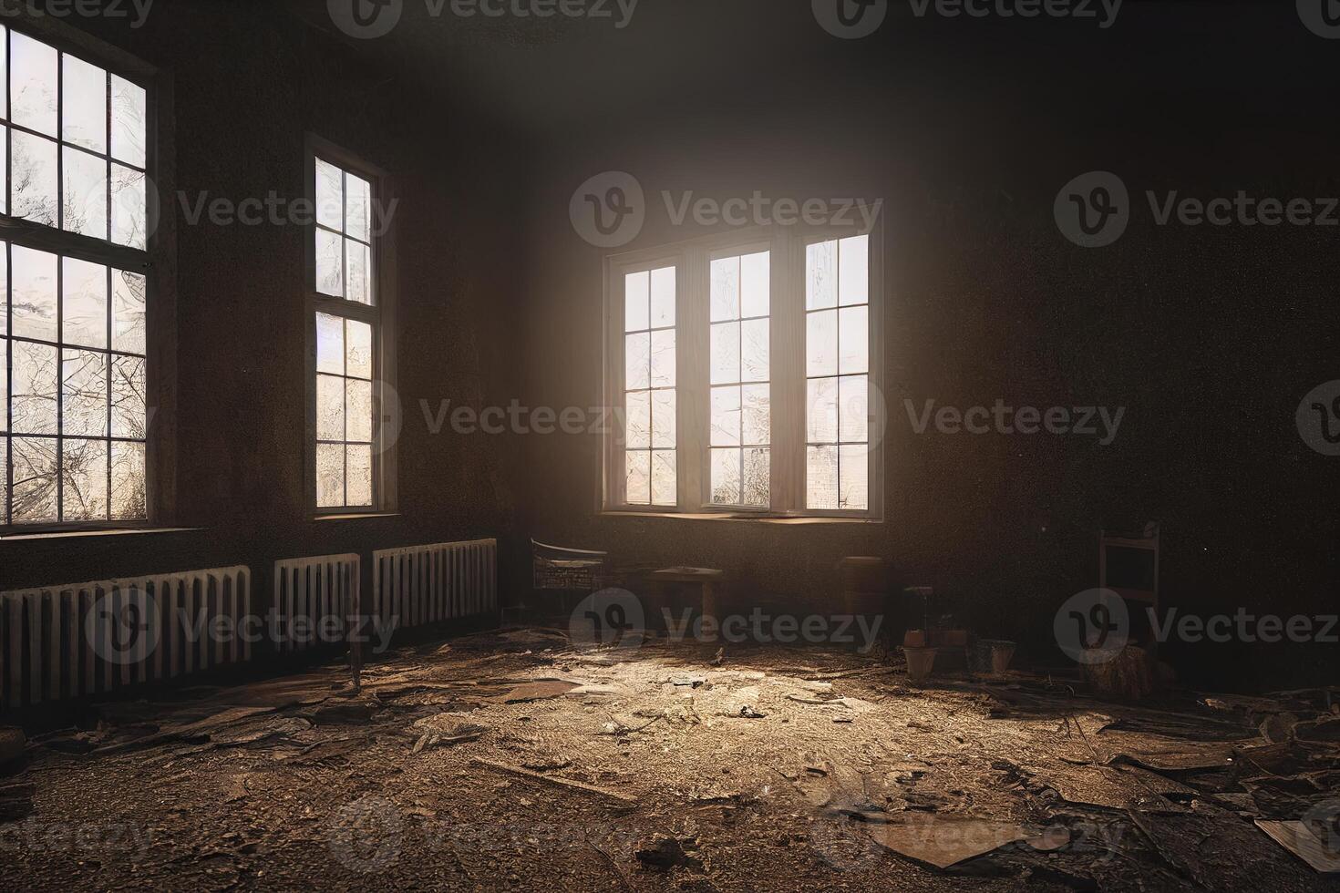 illustrazione di un perso posto vecchio cadente Casa interno Visualizza foto