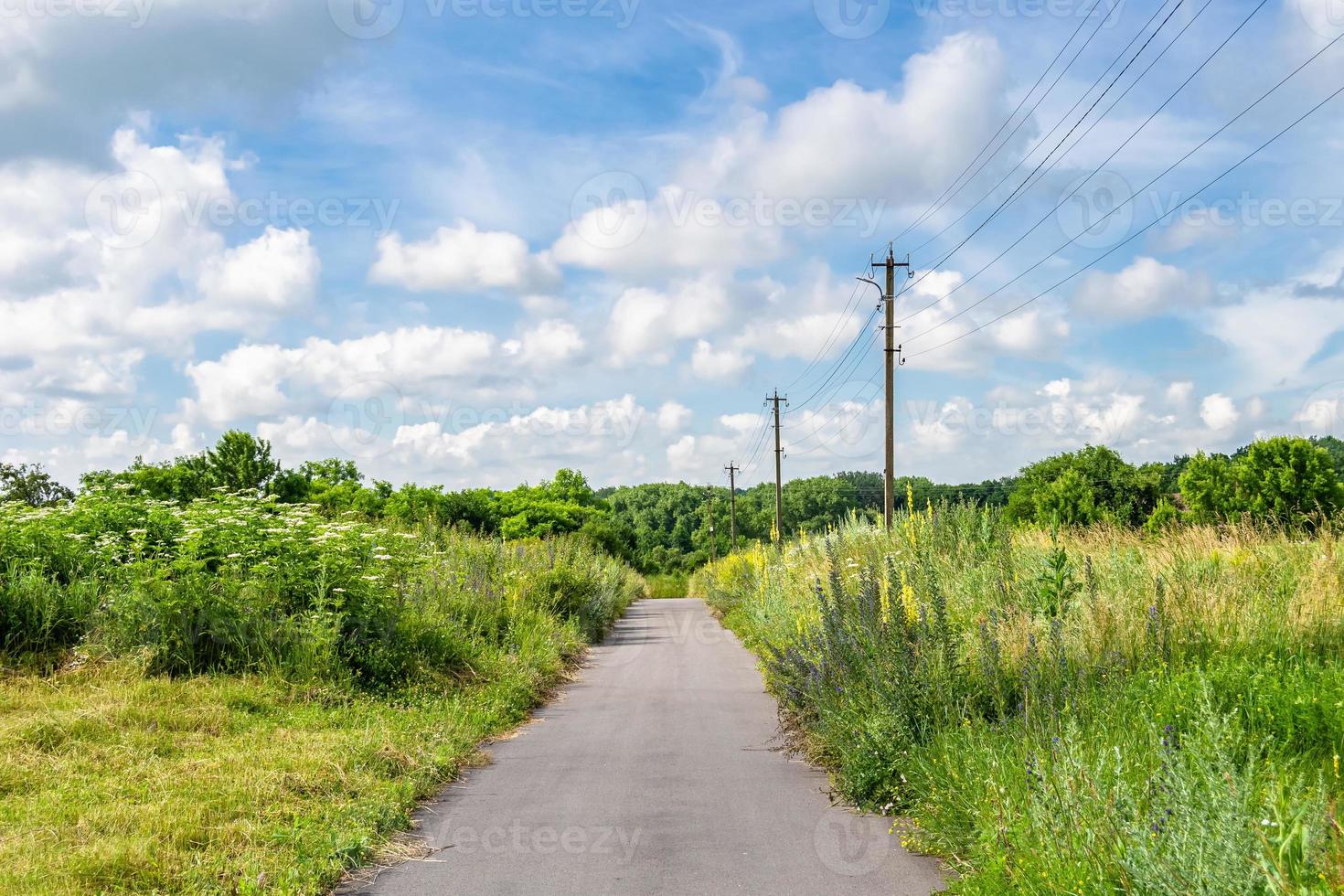 bella strada asfaltata vuota in campagna su sfondo colorato foto