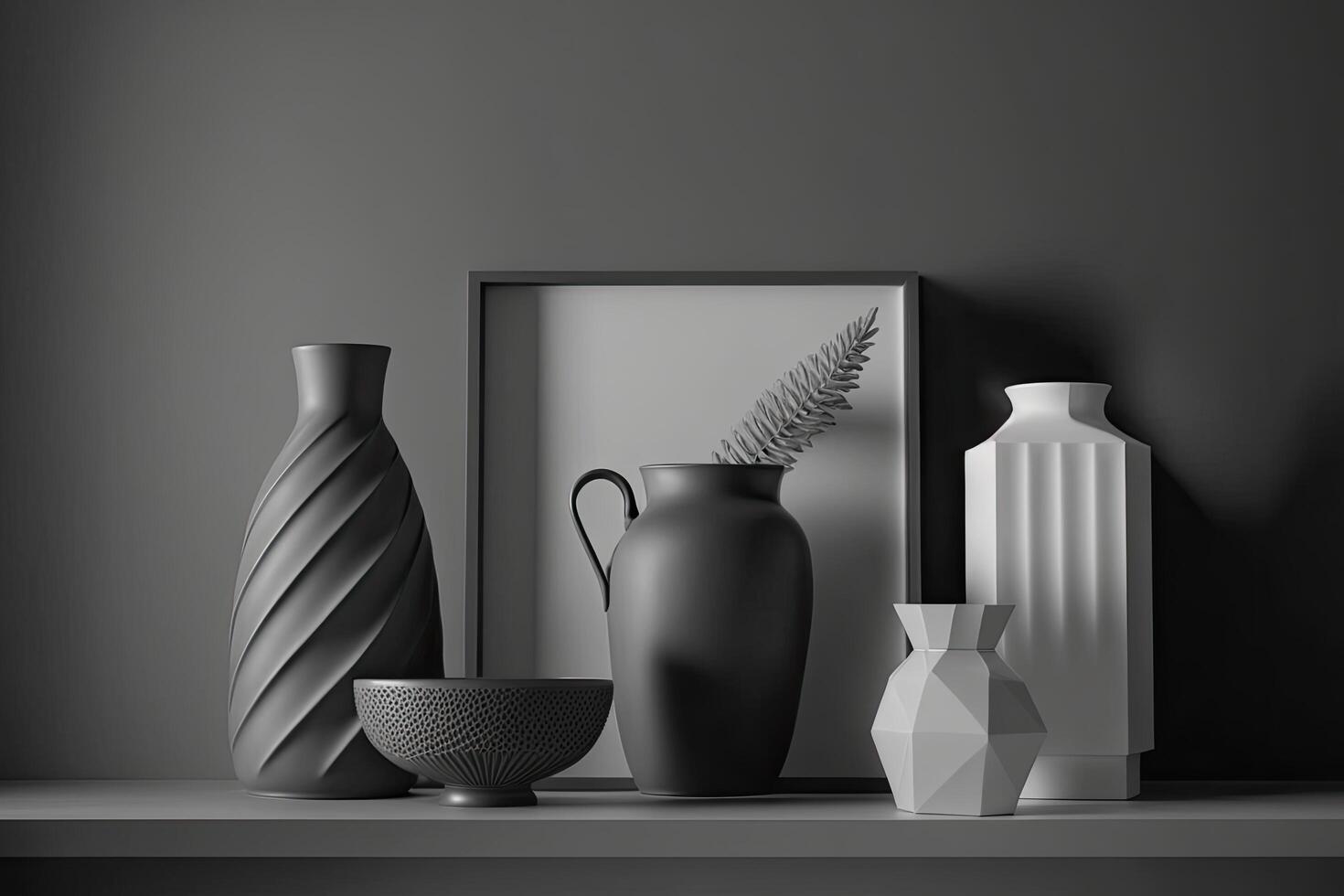 elegante minimalista grigio composizione con design vasi. illustrazione ai generativo foto