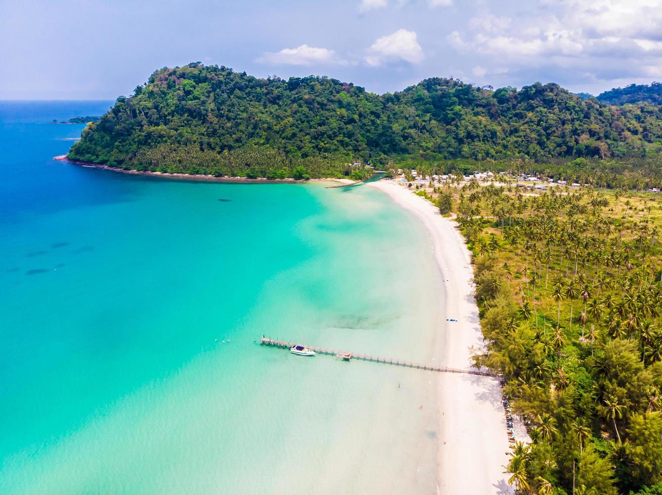 bella vista aerea della spiaggia e del mare con palme da cocco foto