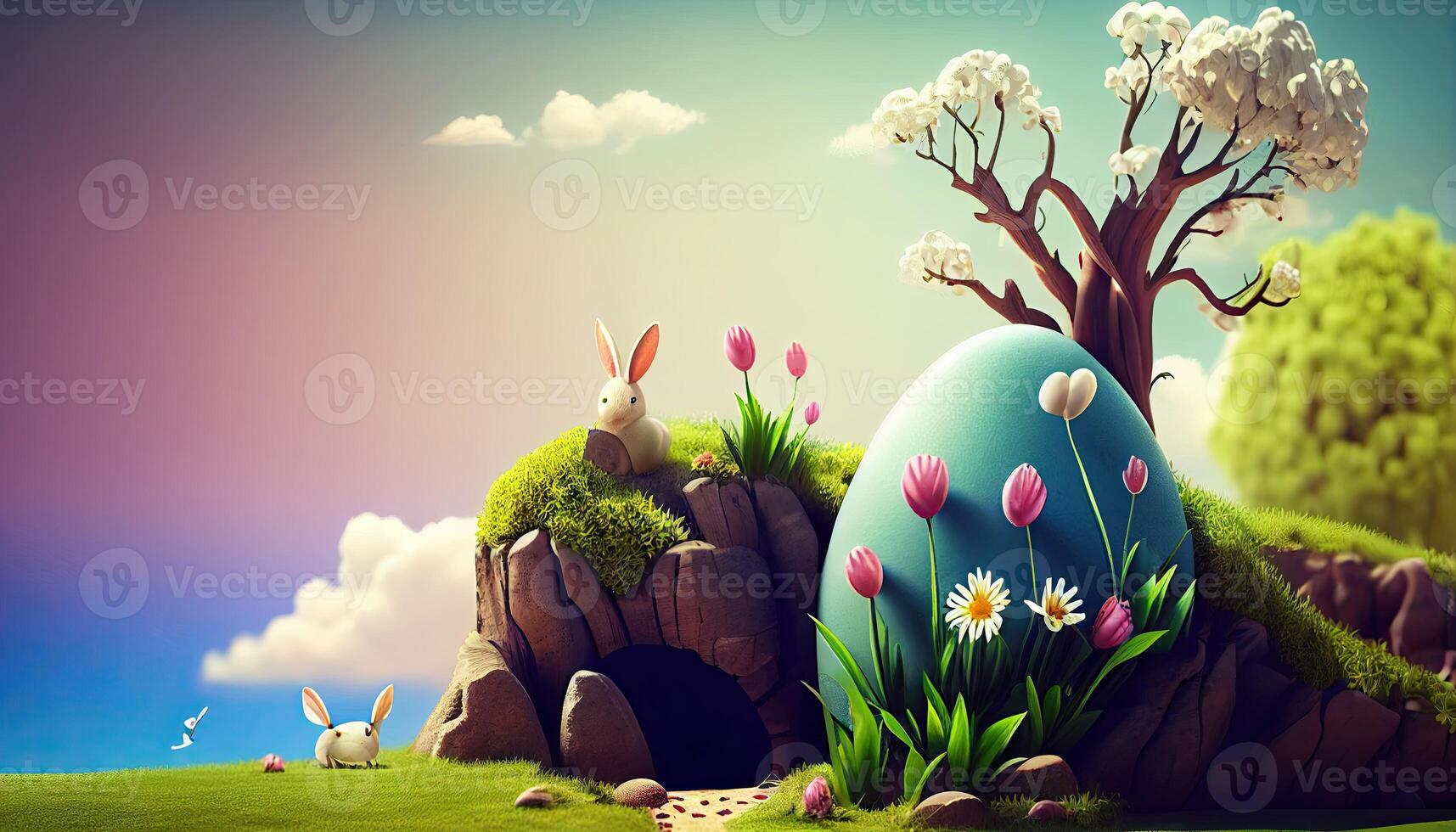 Pasqua vacanza sfondo. Pasqua uova illustrazione fondale con copia spazio. generativo ai foto