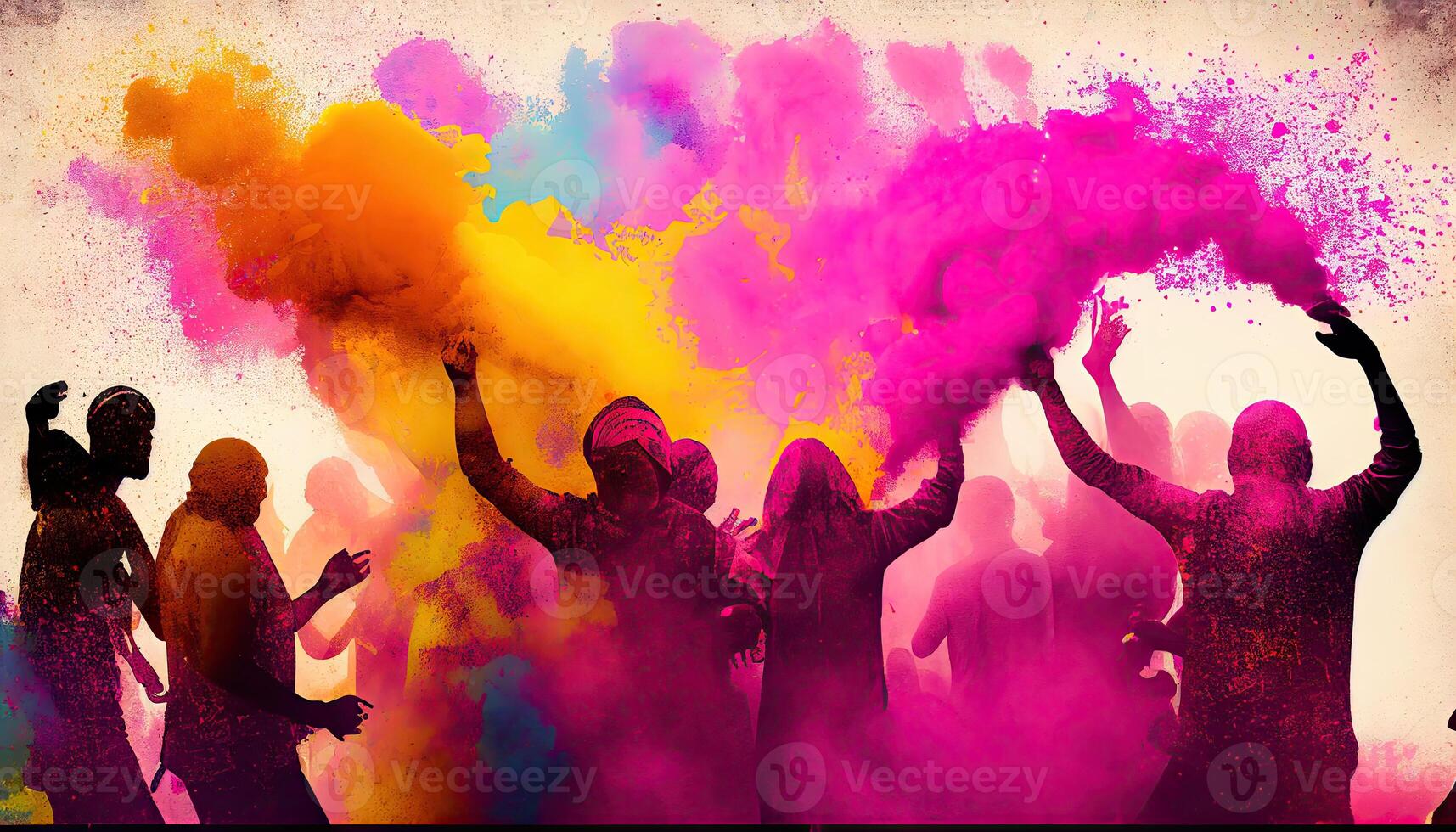 holi celebrazione illustrazione, vacanza festivo. colorato dipingere e polvere generativo ai foto