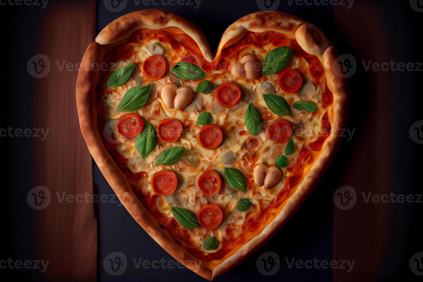 cuore sagomato italiano Pizza. delizioso pasticcini. ai generato foto