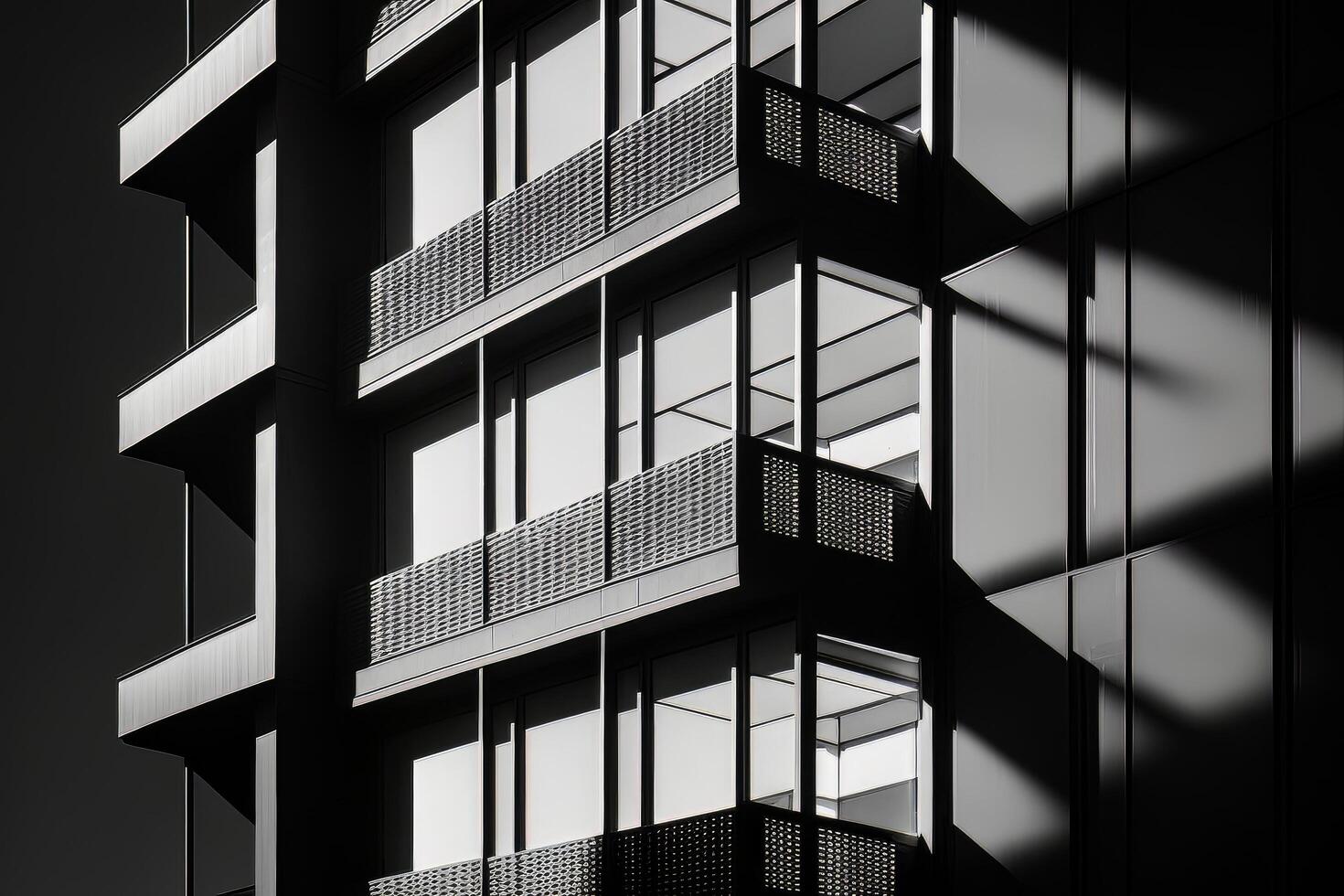 dettaglio di il bicchiere balconi di un' minimalista urbano costruire. illustrazione ai generativo foto
