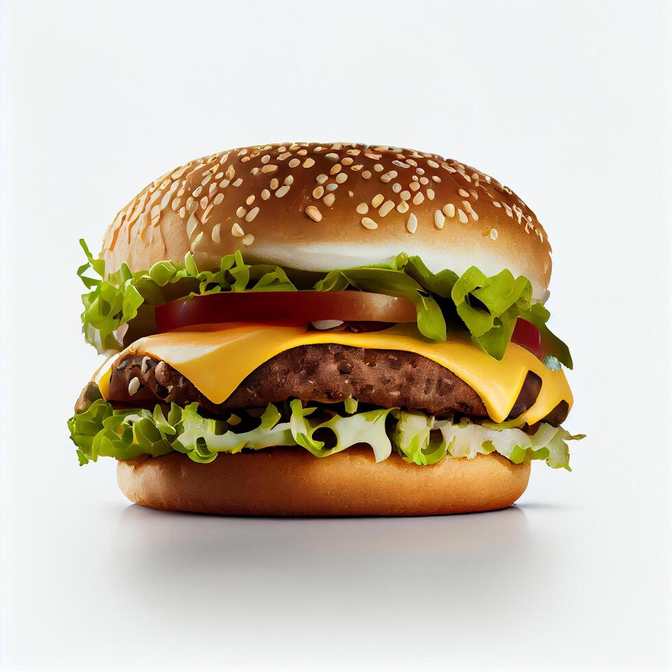 Manzo hamburger su bianca sfondo. generativo ai foto