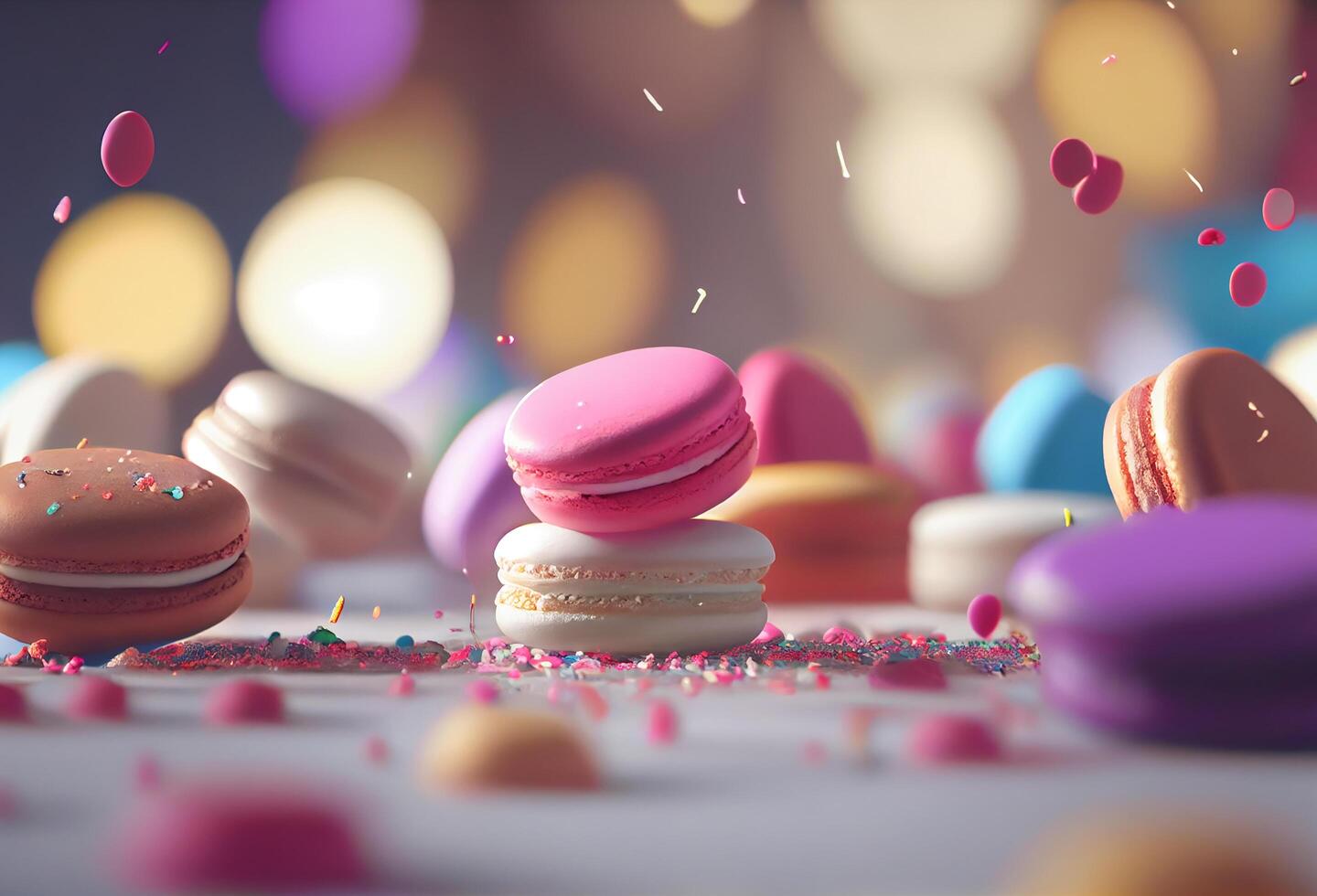 avvicinamento di colorato dolce macarons dolce generativo ai foto