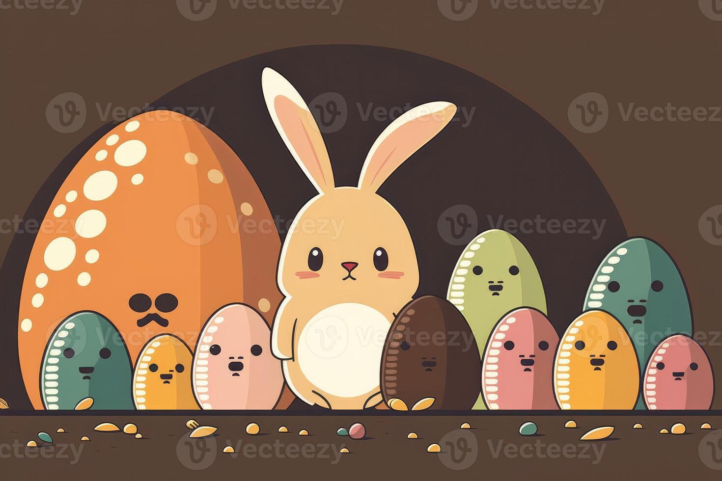 ai generato coniglietto e Pasqua uova cartone animato. Pasqua coniglietto, Pasqua coniglio, Pasqua lepre concetto. foto