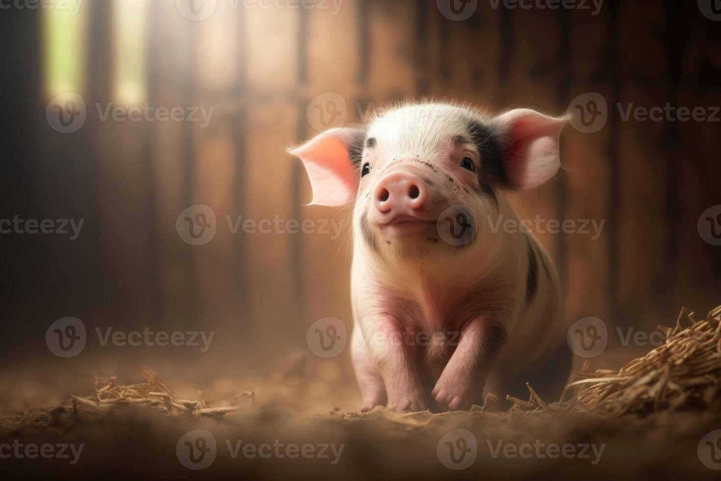 carino maialino giocando nel il azienda agricola. ai generato foto