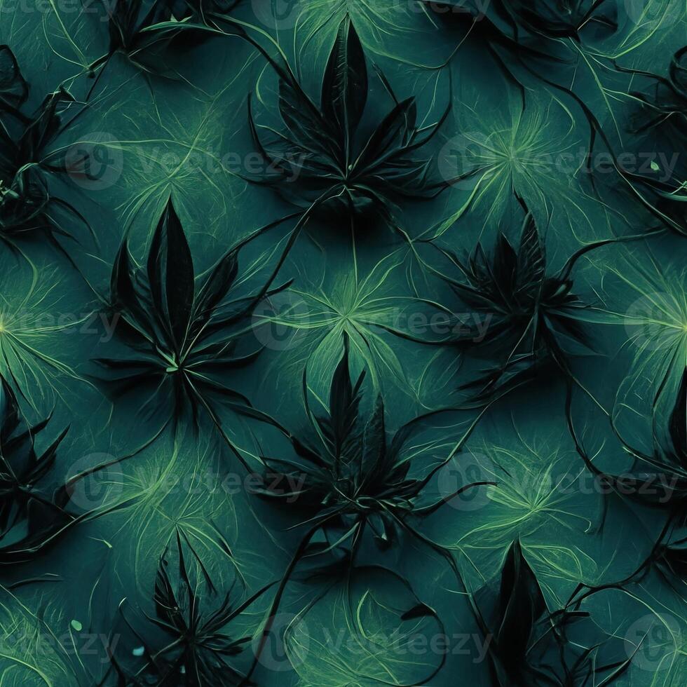 astratto floreale senza soluzione di continuità backround con le foglie di cannabis. senza soluzione di continuità modello. 3d rendere. ai generato foto