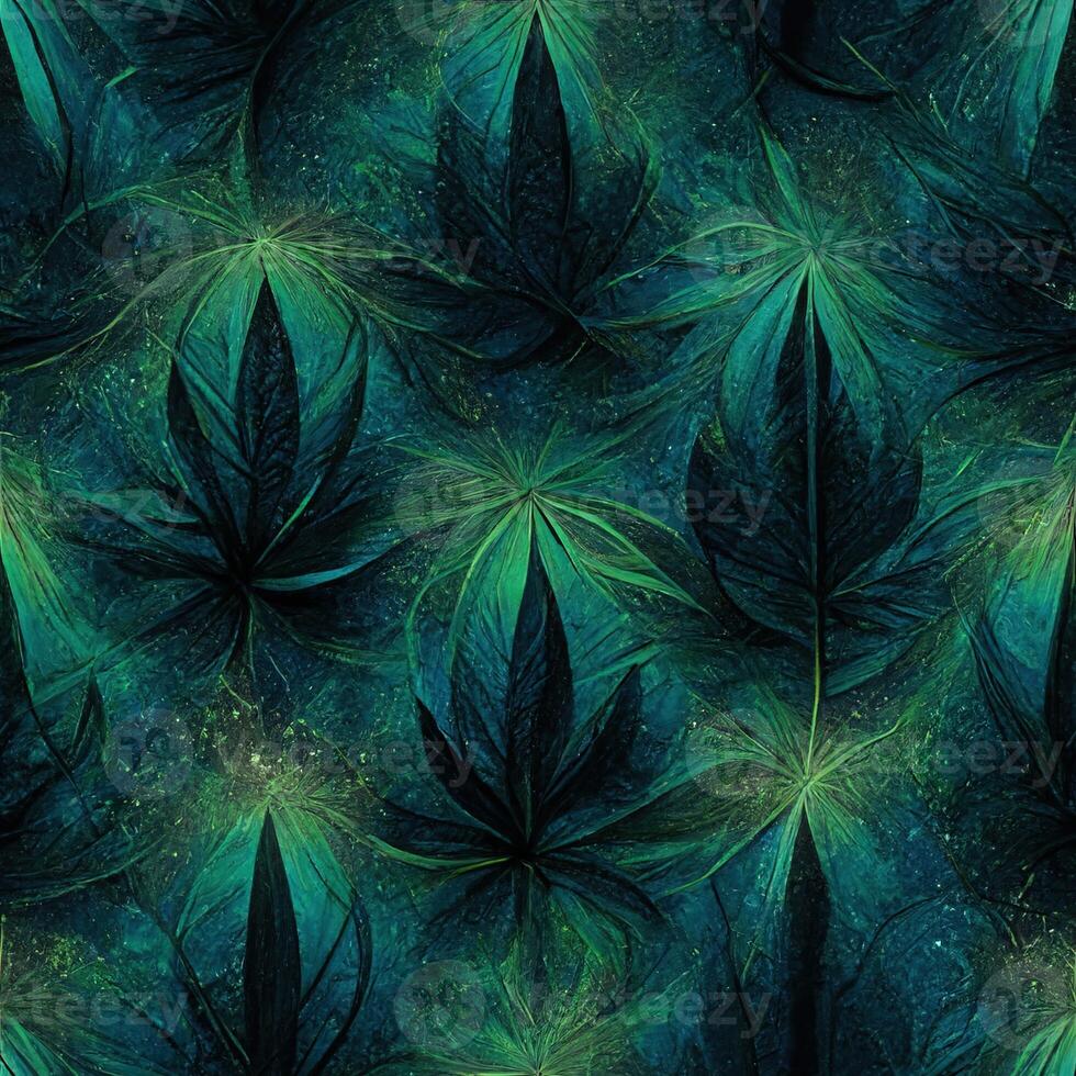 astratto floreale senza soluzione di continuità backround con le foglie di cannabis. senza soluzione di continuità modello. 3d rendere. ai generato foto