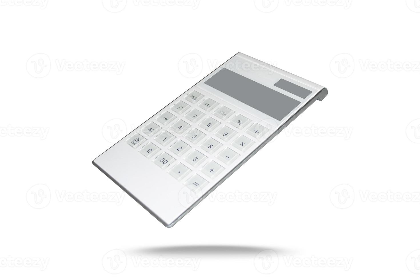 bianca elegante sottile calcolatrice isolato su bianca sfondo foto