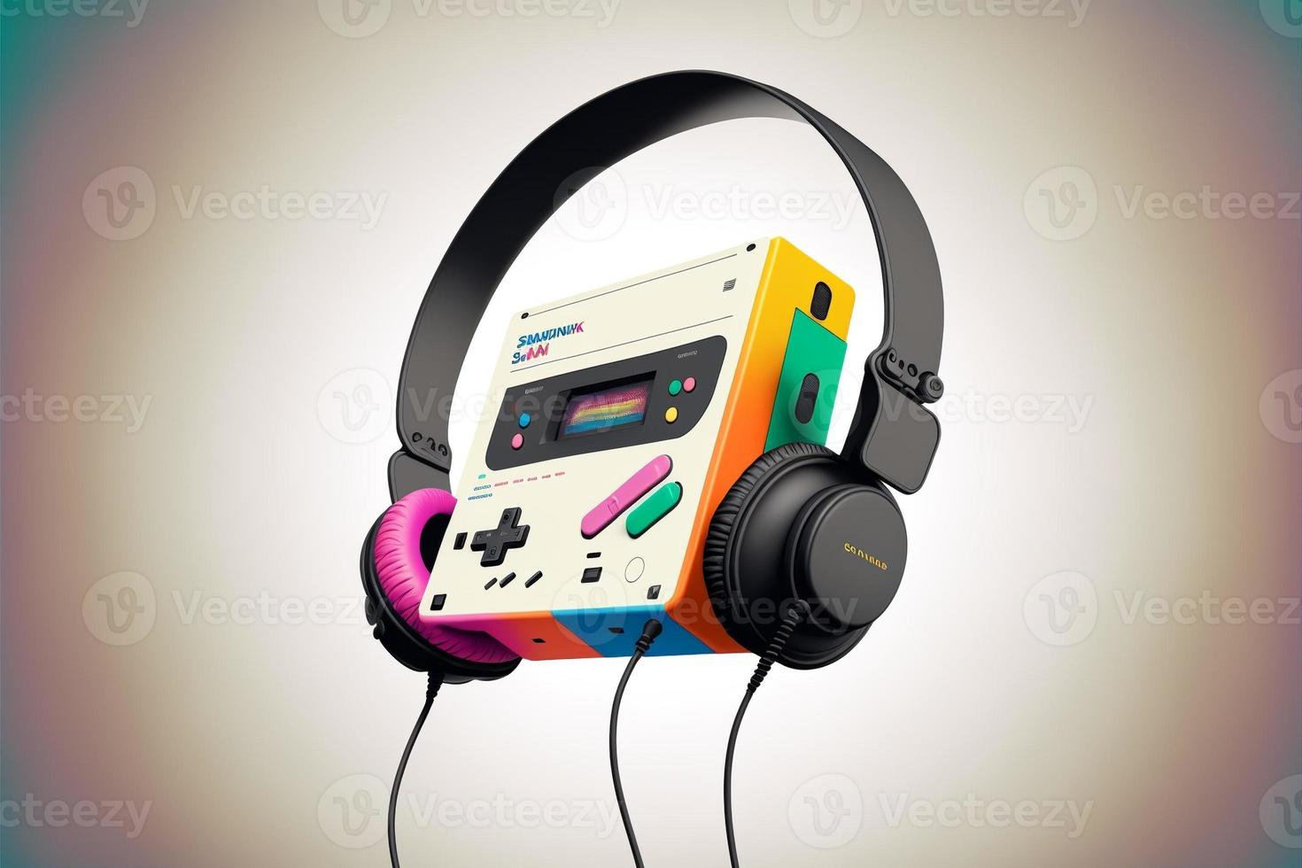 walkman e colorato cuffia, anni 80, retrò. ai foto