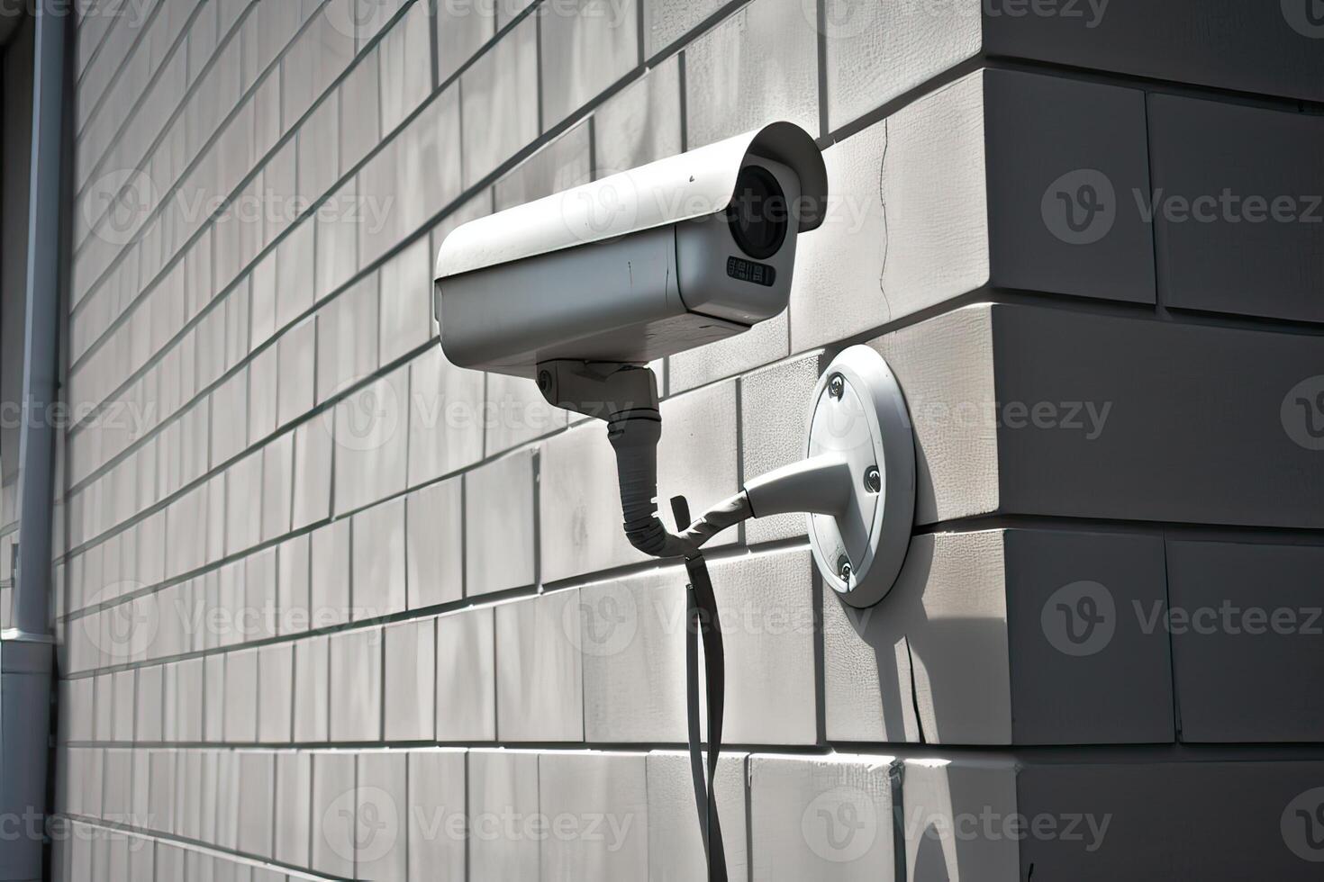 sicurezza, cctv macchine fotografiche nel il ufficio costruzione, e casa sicurezza sistema concetto con sfocatura sfondo. all'aperto cctv sicurezza telecamera installato su il edificio parete nel il città. generativo ai foto