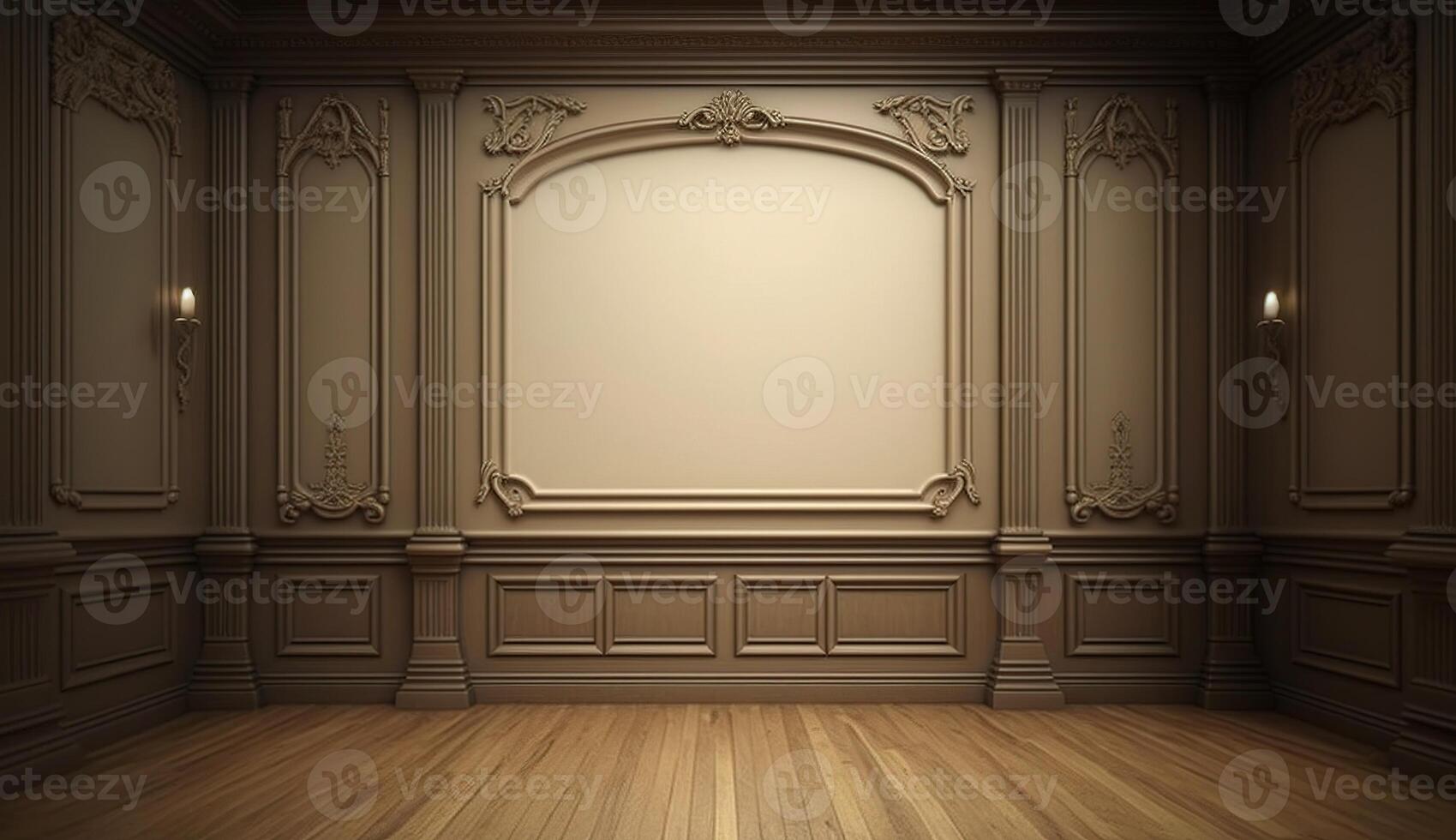 interno di legno parete con di legno muffe e di legno intaglio. vecchio classico vittoriano interno stile. generativo ai foto