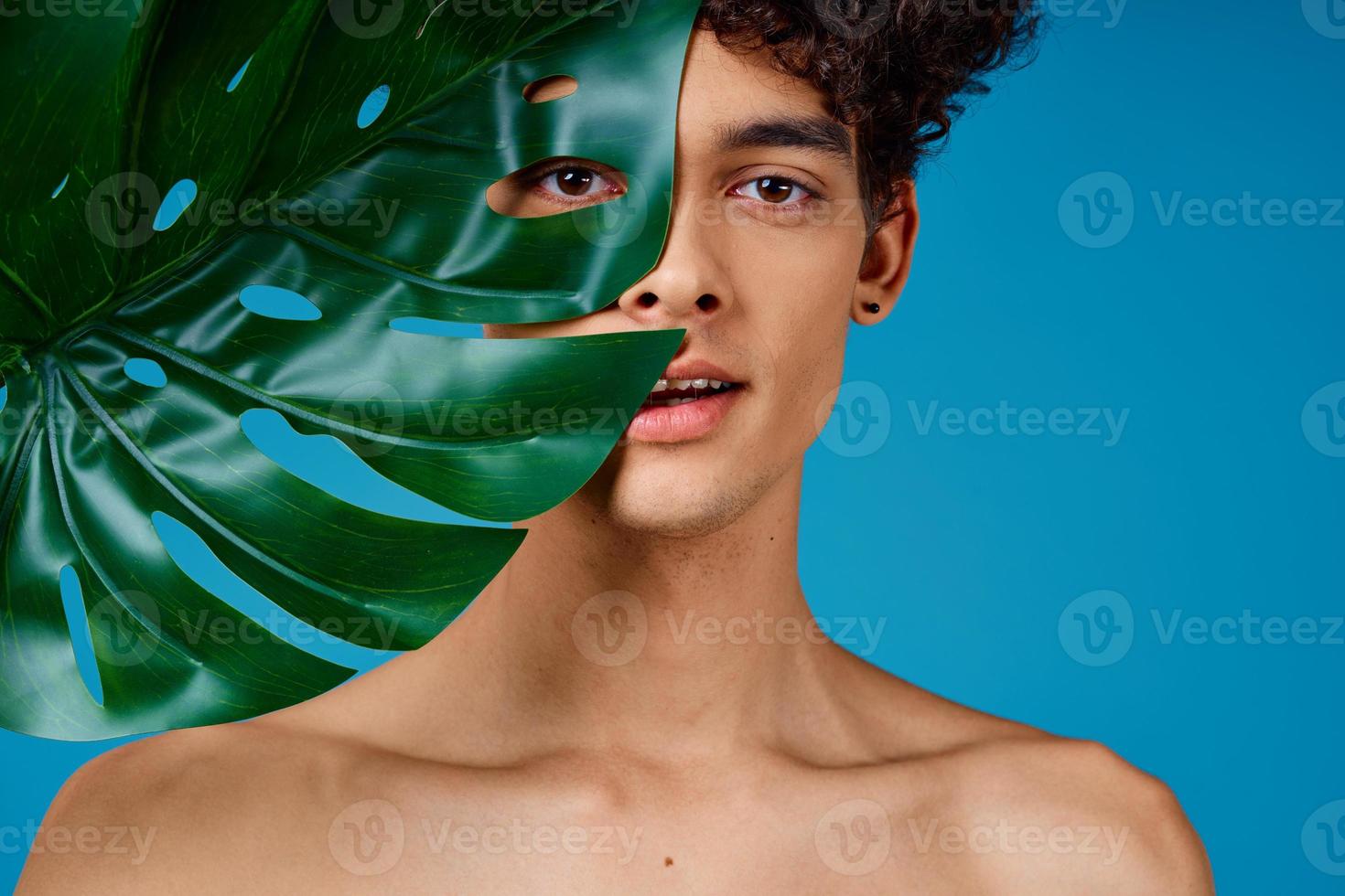 emotivo uomo con spoglio le spalle verde foglia ritagliata Visualizza foto