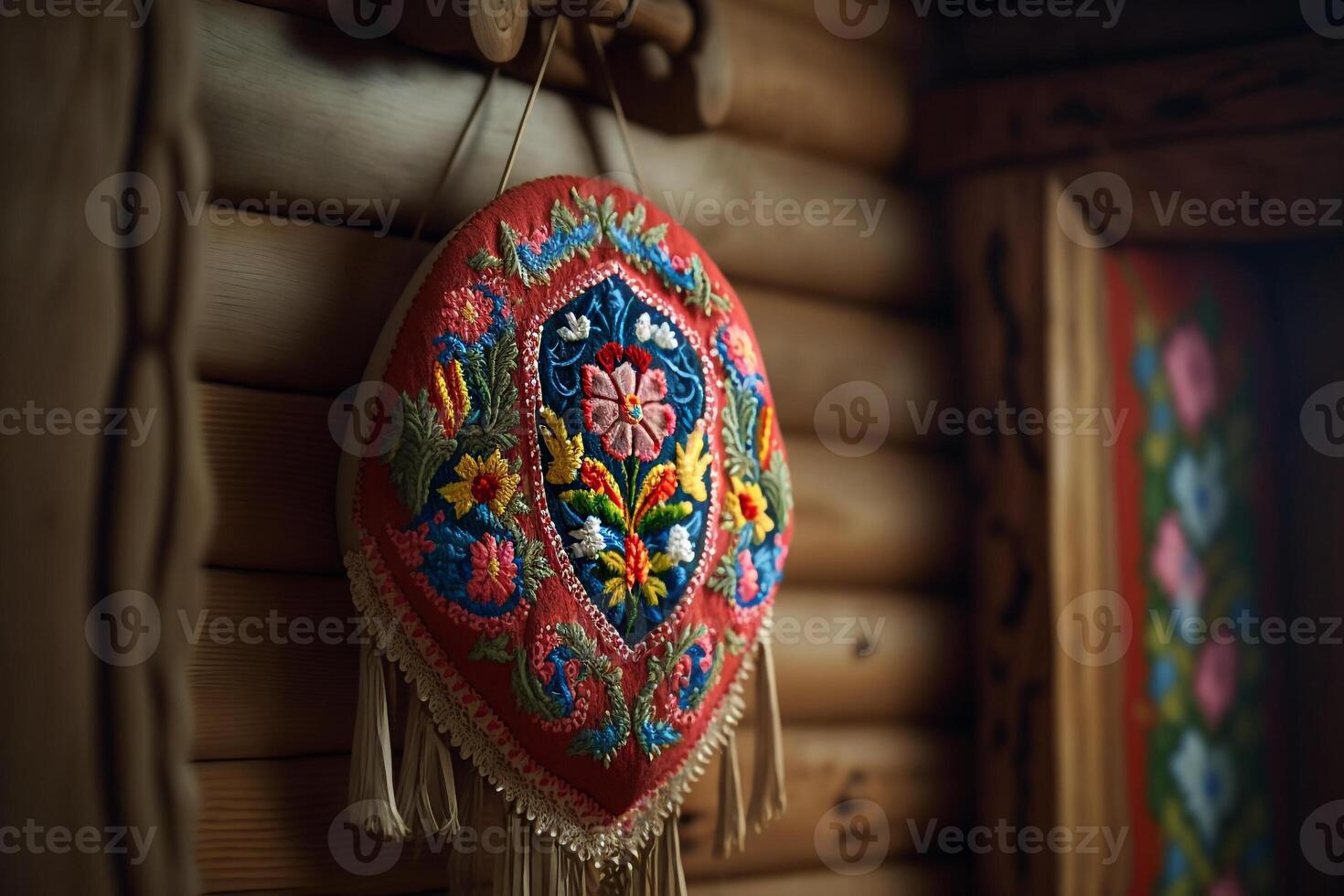 tradizionale ricamato ucraino vyshyvanka su porta generativo ai foto