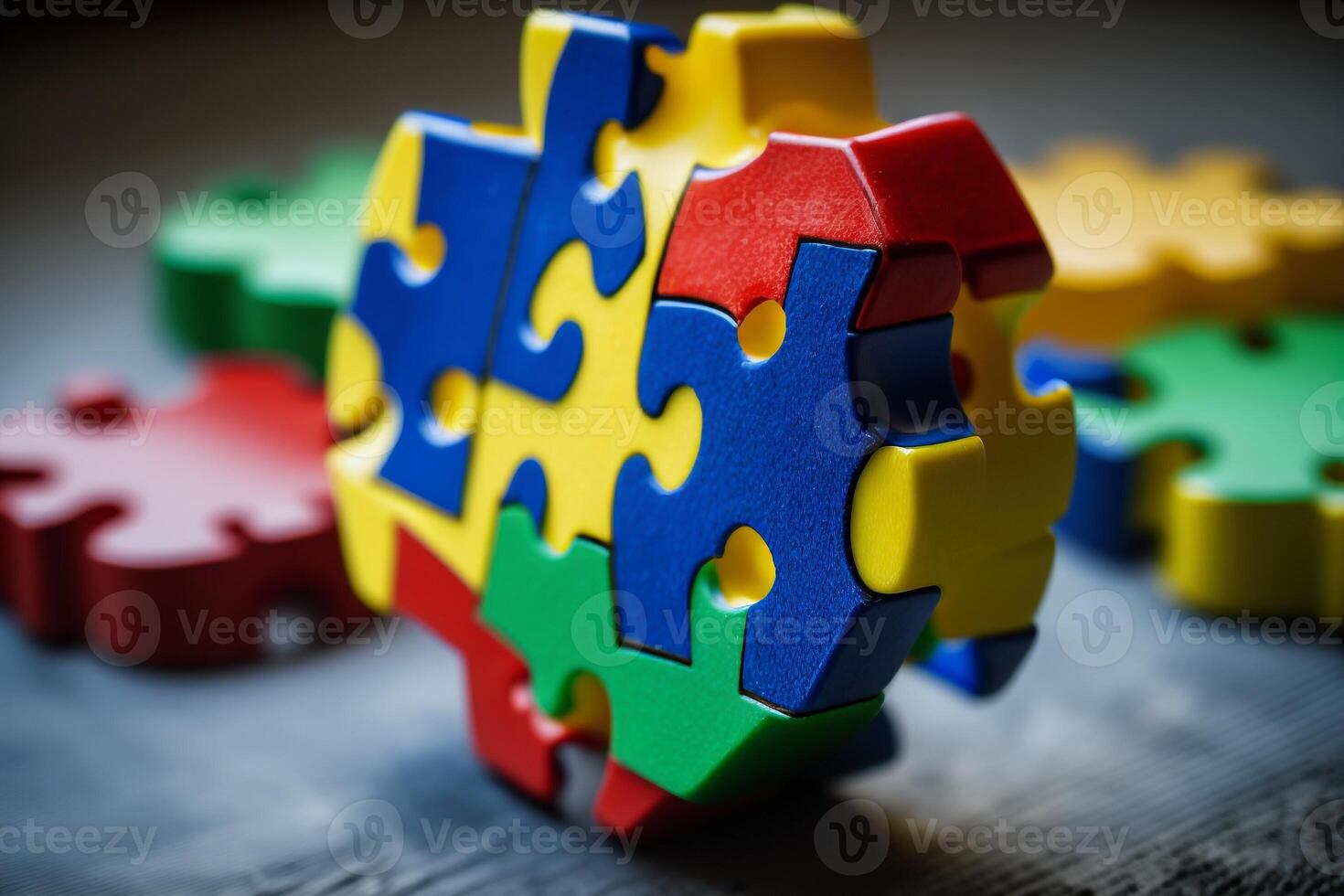 autismo simbolo, colorato puzzle generativo ai foto