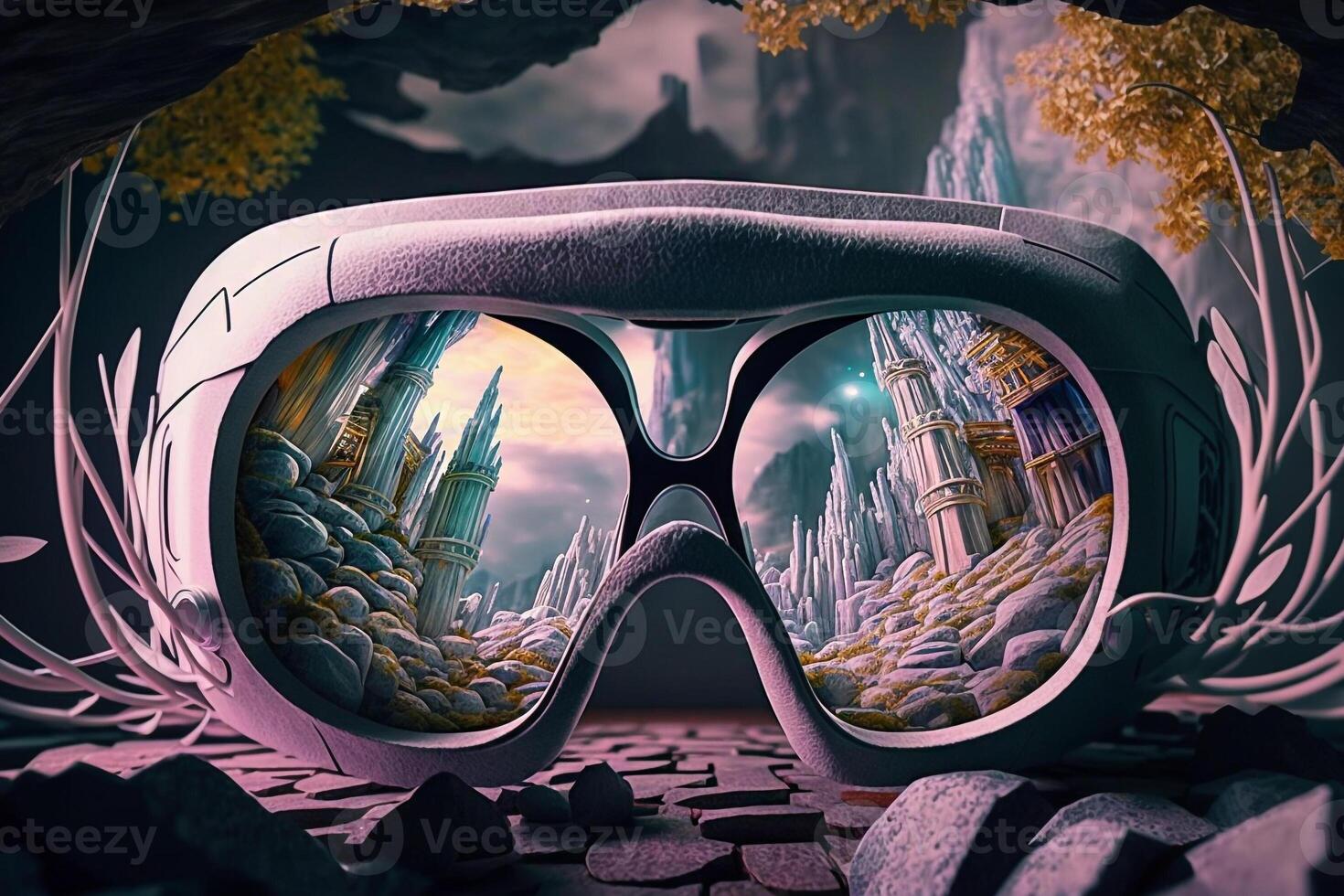 futuristico virtuale la realtà cuffia vr occhialidigitale gioco tecnologia illustrazione generativo ai foto