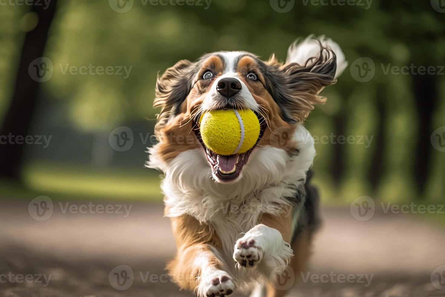 cani nel il parco giocando con un' palla generativo ai foto
