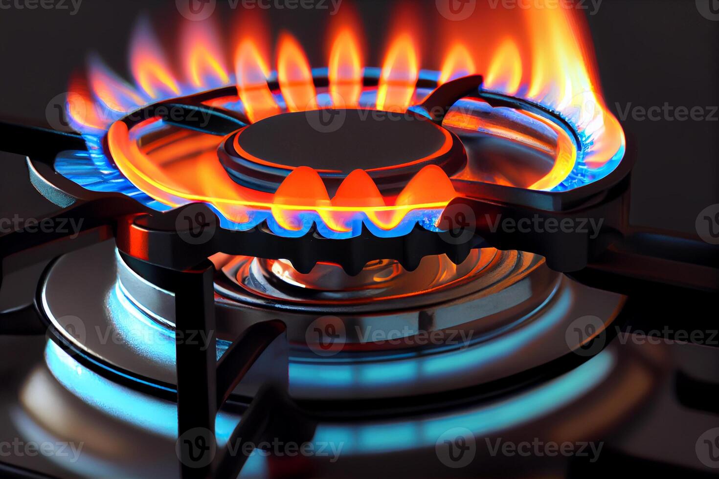 gas bruciatore con blu arancia fiamma avvicinamento illustrazione generativo ai foto