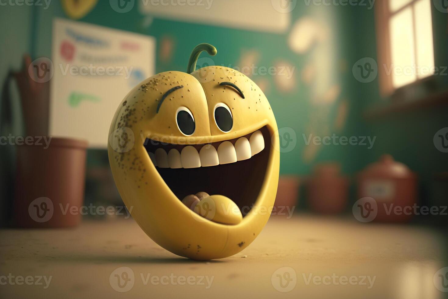 allegro giallo frutta divertente personaggio illustrazione generativo ai foto