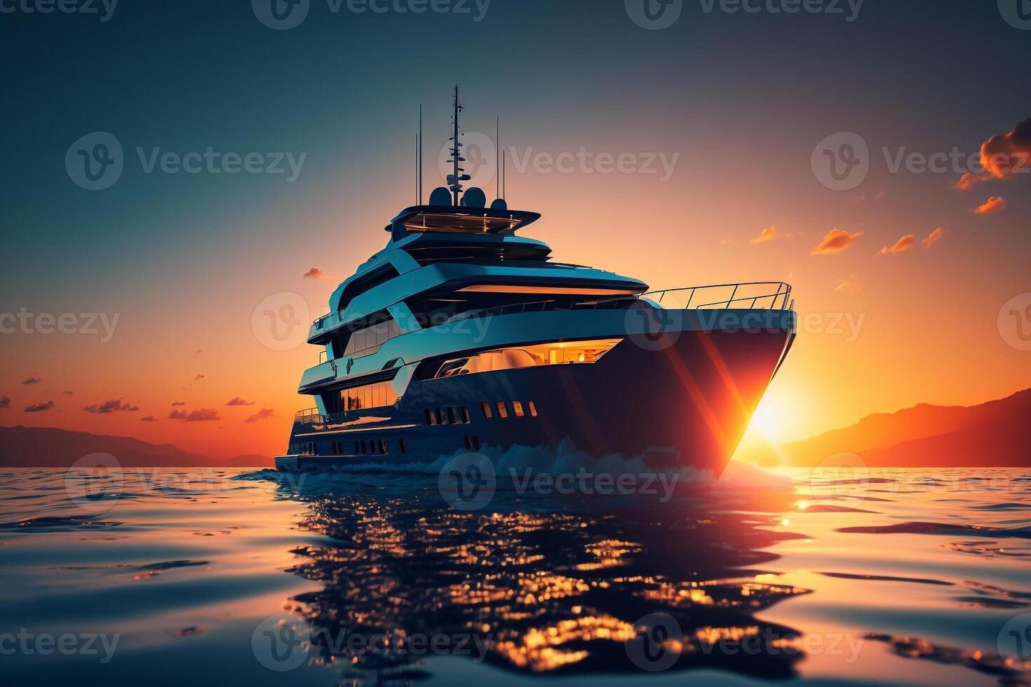 yacht nel il mare a sera tramonto, crociera viaggio viaggio generativo ai foto