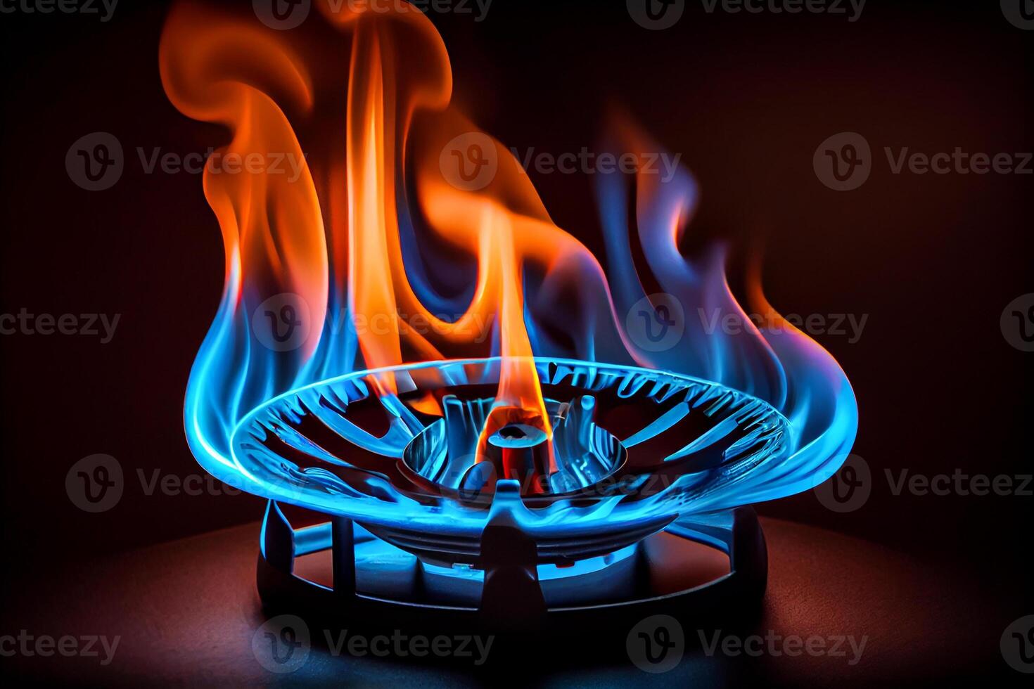 gas piano cottura, blu gas bruciatore illustrazione generativo ai foto