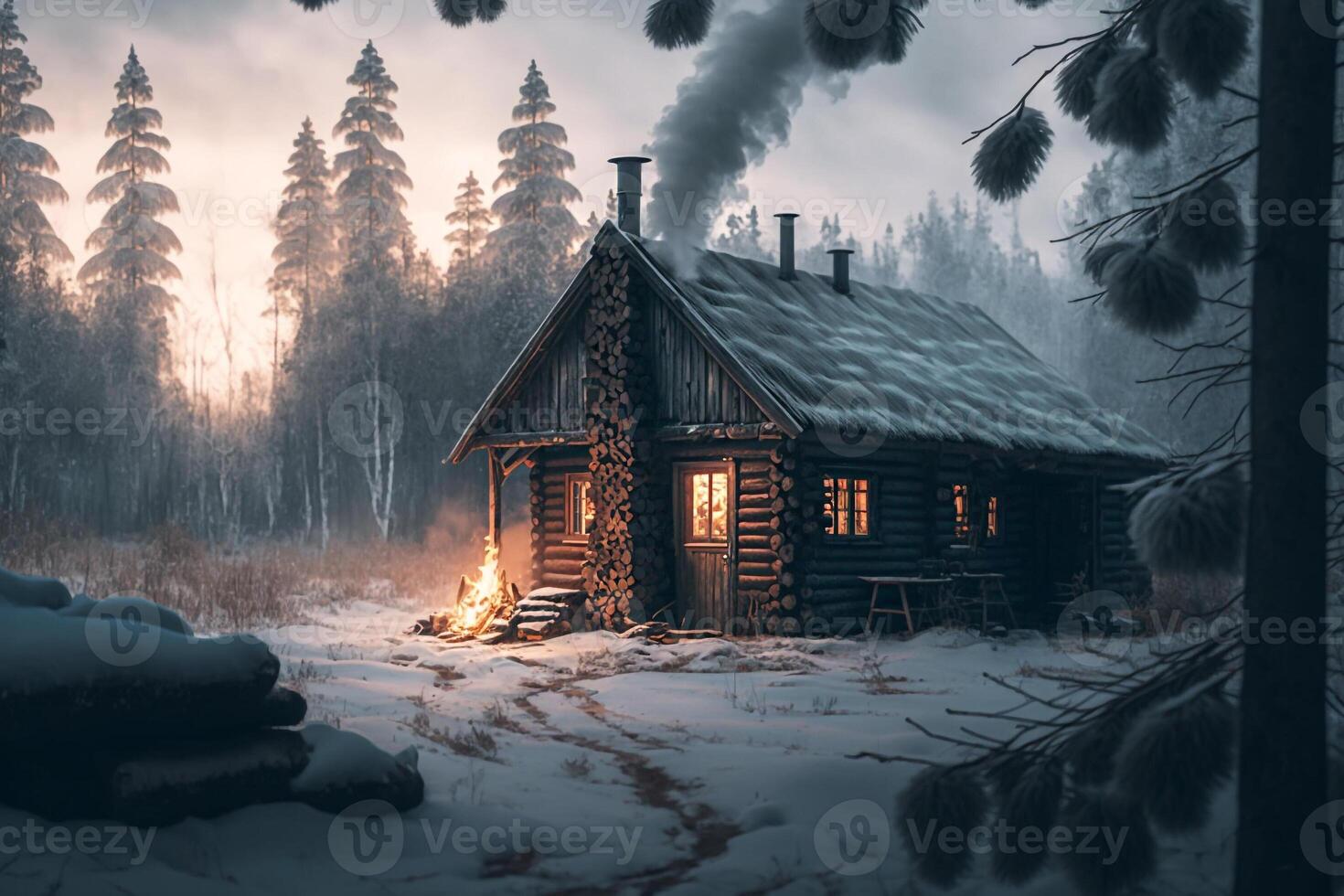 inverno di legno Casa per riposo generativo ai foto