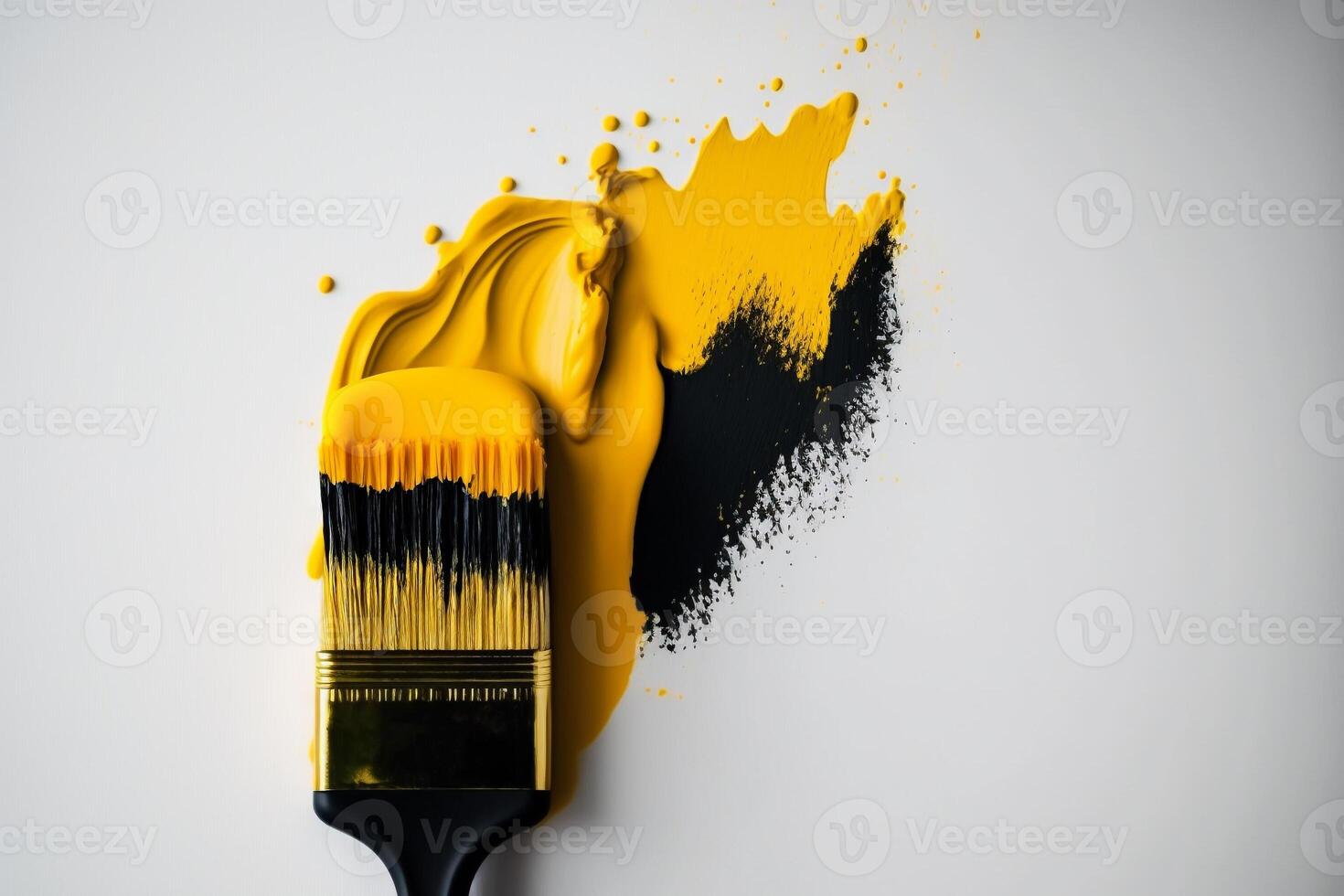 spazzola nel nero giallo vernice, muro paintinggenerative ai foto