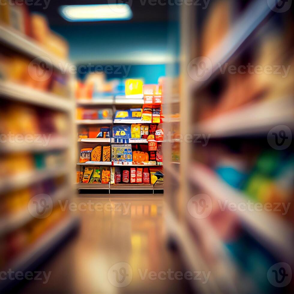 realistico sfocatura sfondo di negozio, Dipartimento negozio, supermercato o drogheria memorizzare - ai generato Immagine foto