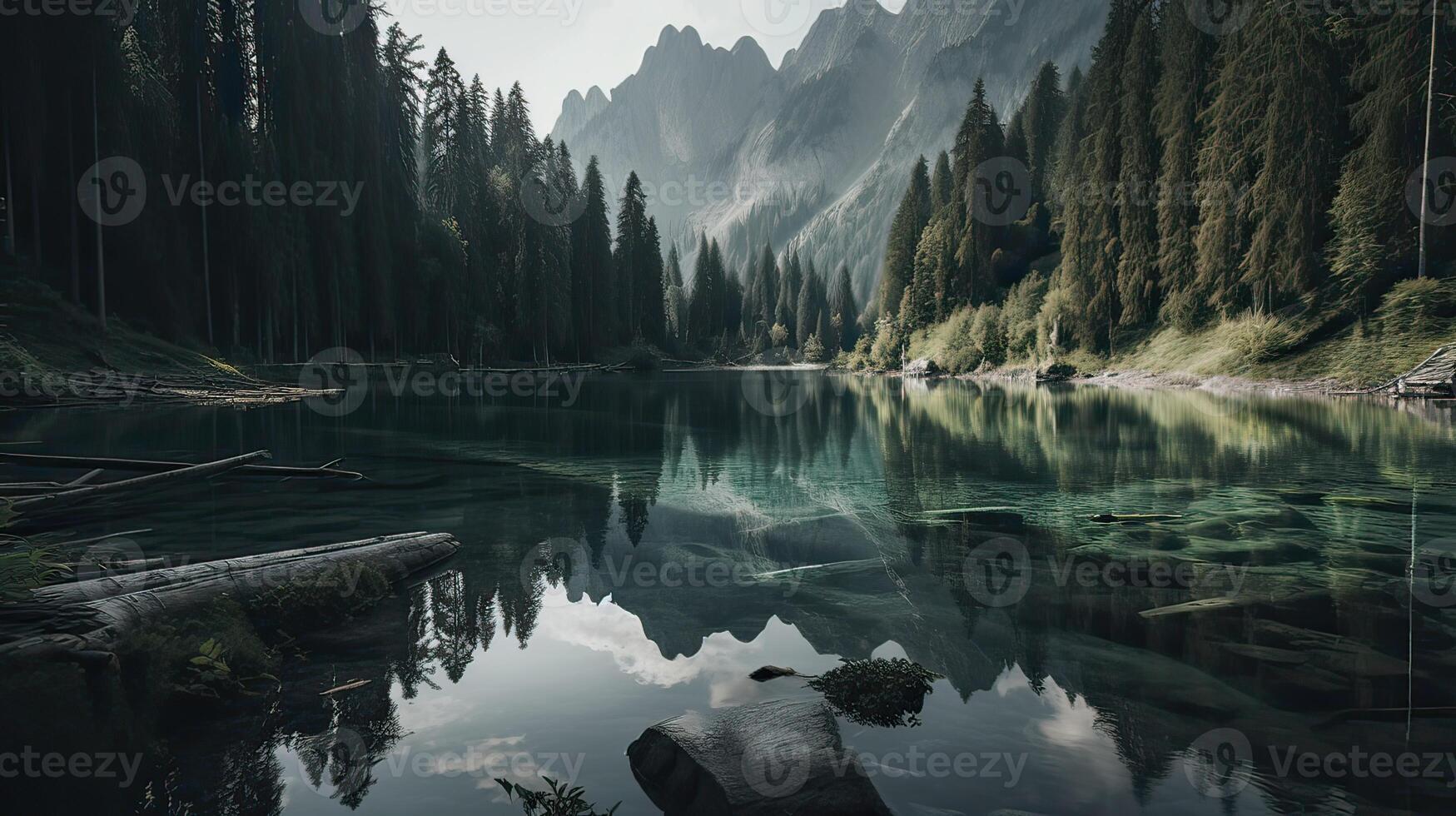 fantastico montagna lago nel triglav nazionale parco. collocato nel il bohinj valle di il julian Alpi. drammatico insolito scena. slovenia, Europa. bellezza mondo. generativo ai. foto