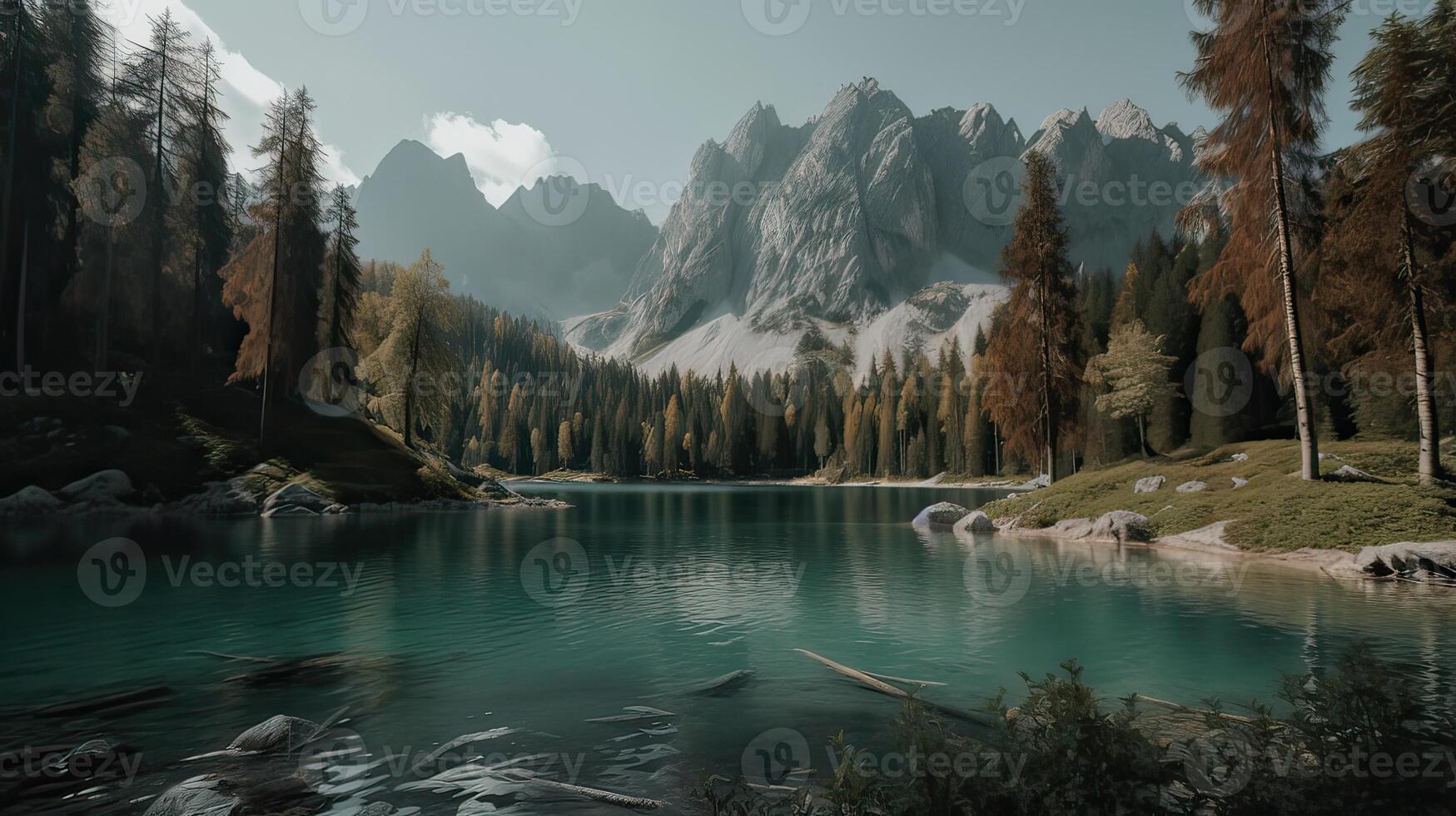 fantastico montagna lago nel triglav nazionale parco. collocato nel il bohinj valle di il julian Alpi. drammatico insolito scena. slovenia, Europa. bellezza mondo. generativo ai. foto