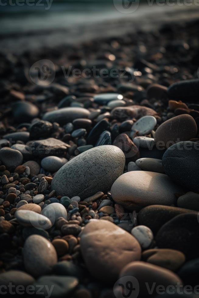 ciottolo pietre su il spiaggia - morbido messa a fuoco con Vintage ▾ filtro foto