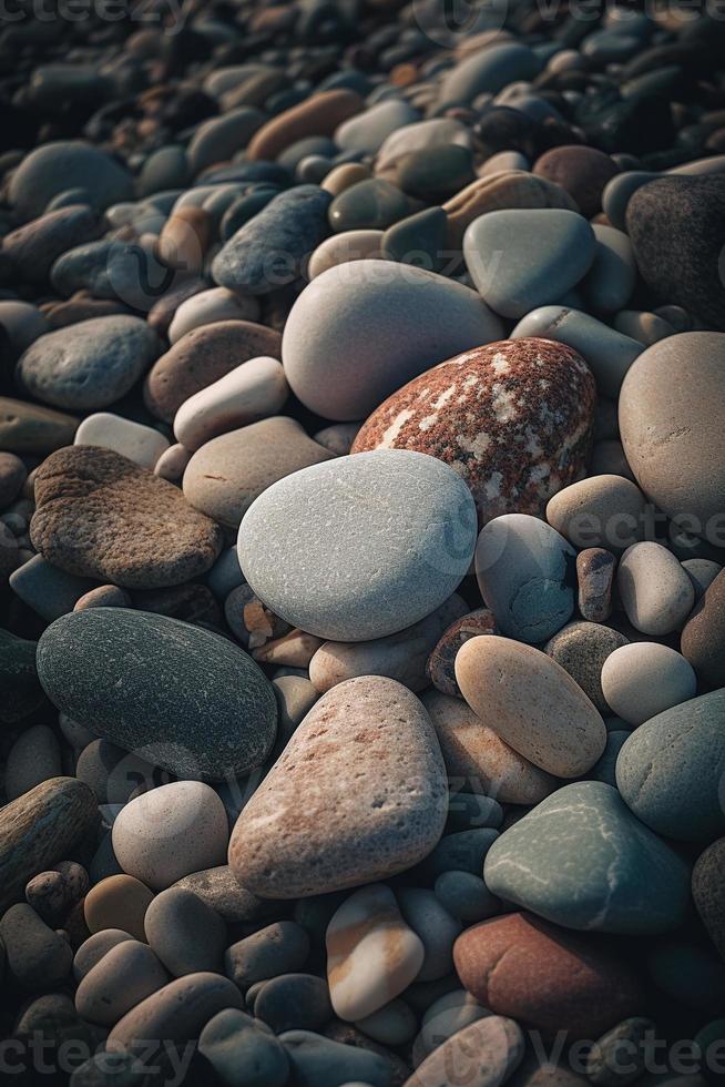 ciottolo pietre su il spiaggia - morbido messa a fuoco con Vintage ▾ filtro foto