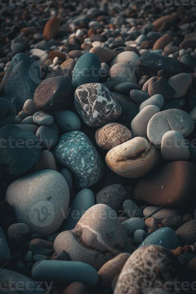 ciottolo pietre su il spiaggia - morbido messa a fuoco con Vintage ▾ filtro foto