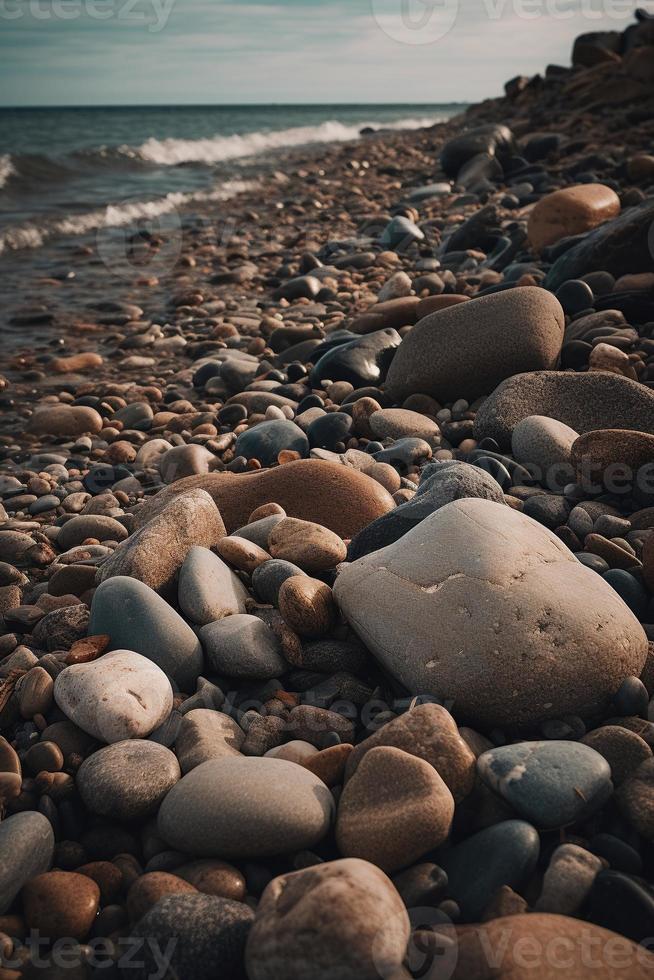 ciottolo pietre su il spiaggia - morbido messa a fuoco con Vintage ▾ filtro foto