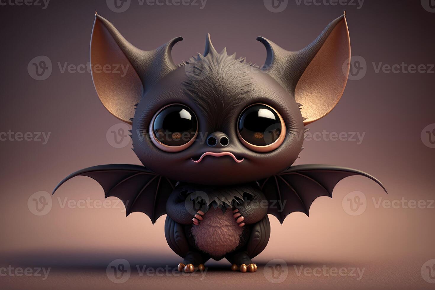 ai generato 3d carino Sorridi poco pipistrello kawaii carattere. realistico pipistrello con grande occhi. foto