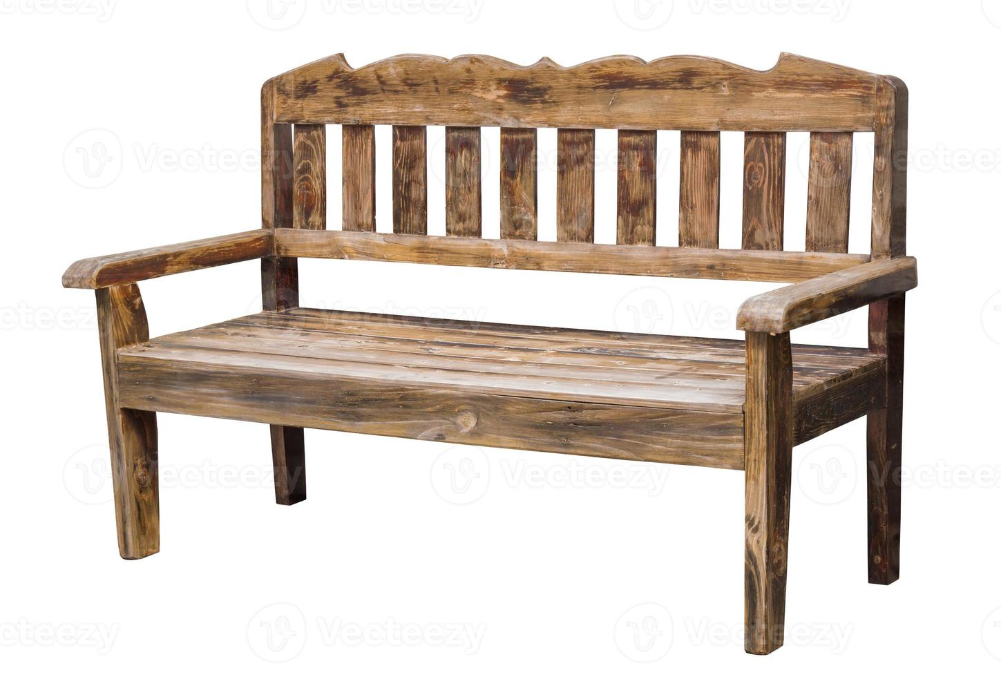 vecchio lungo di legno sedia isolato su bianca con ritaglio sentiero foto