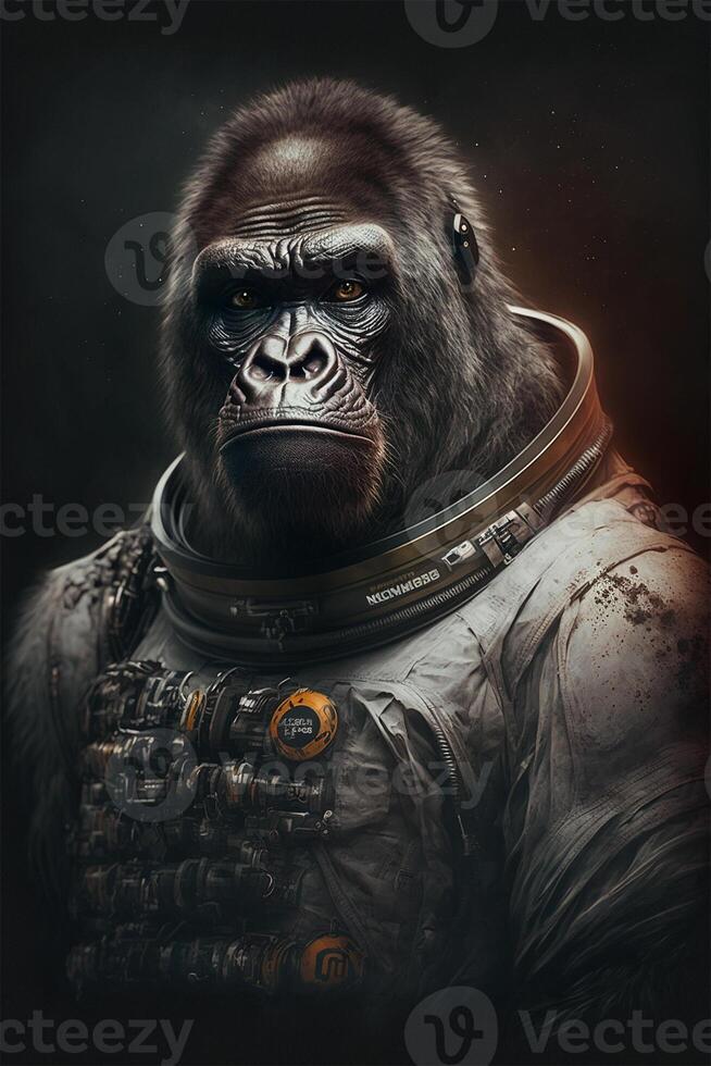 un' ritratto di gorilla nel astronauta completo da uomo. generativo ai illustrazione. foto