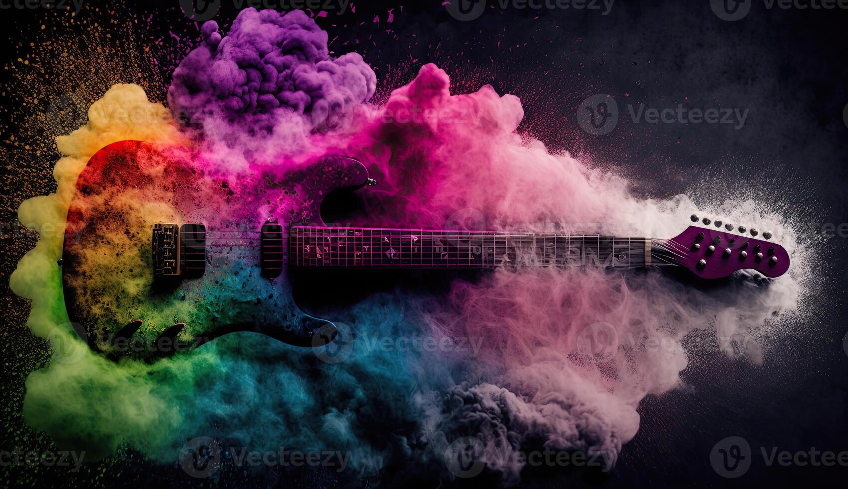 elettrico chitarra foto fatto di colorato polvere nuvole