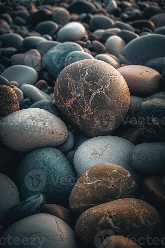 ciottolo pietre su il spiaggia - morbido messa a fuoco con Vintage ▾ filtro foto