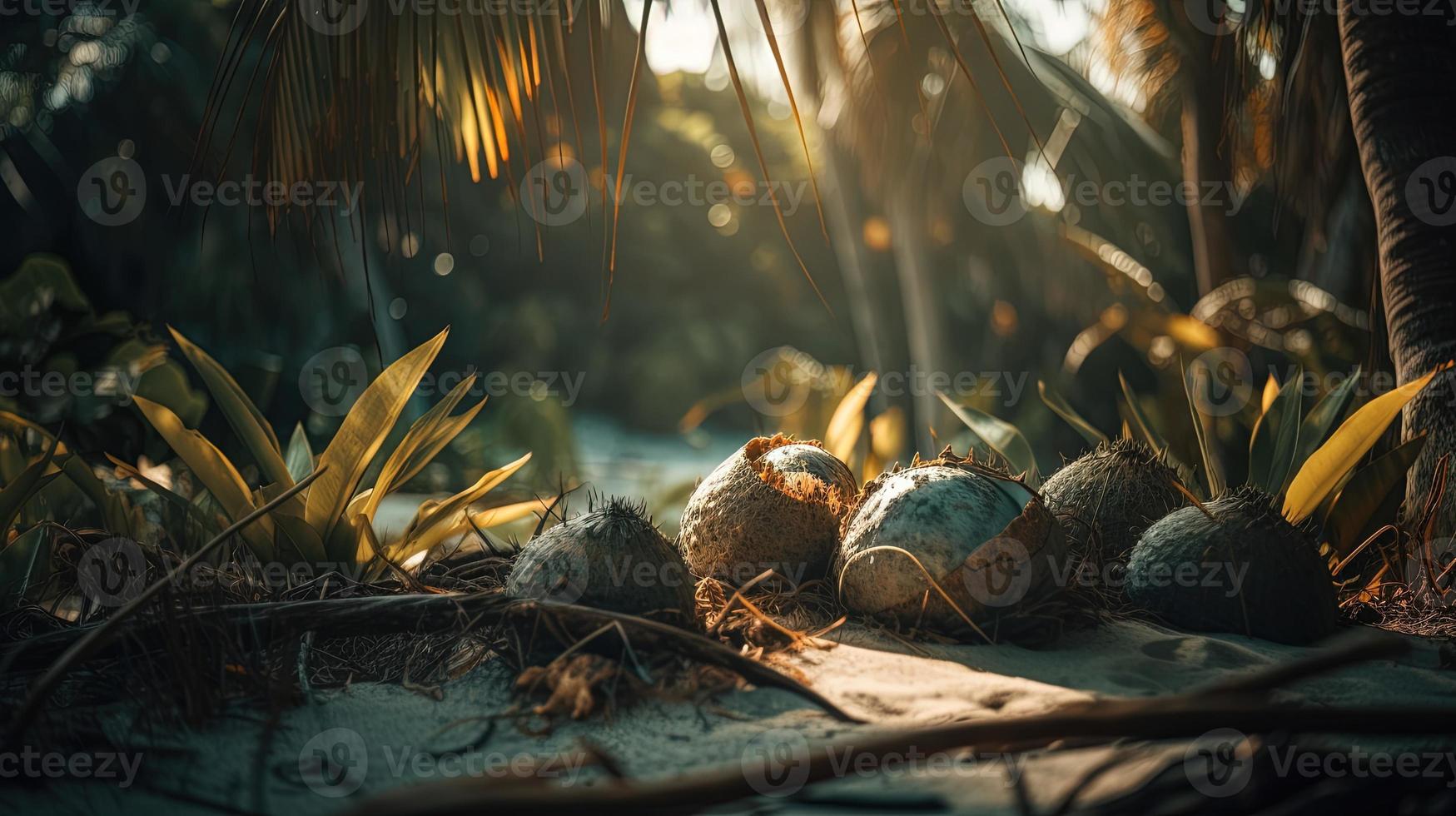 tropicale spiaggia con palma alberi e sabbia dune a tramonto, blu mare foto