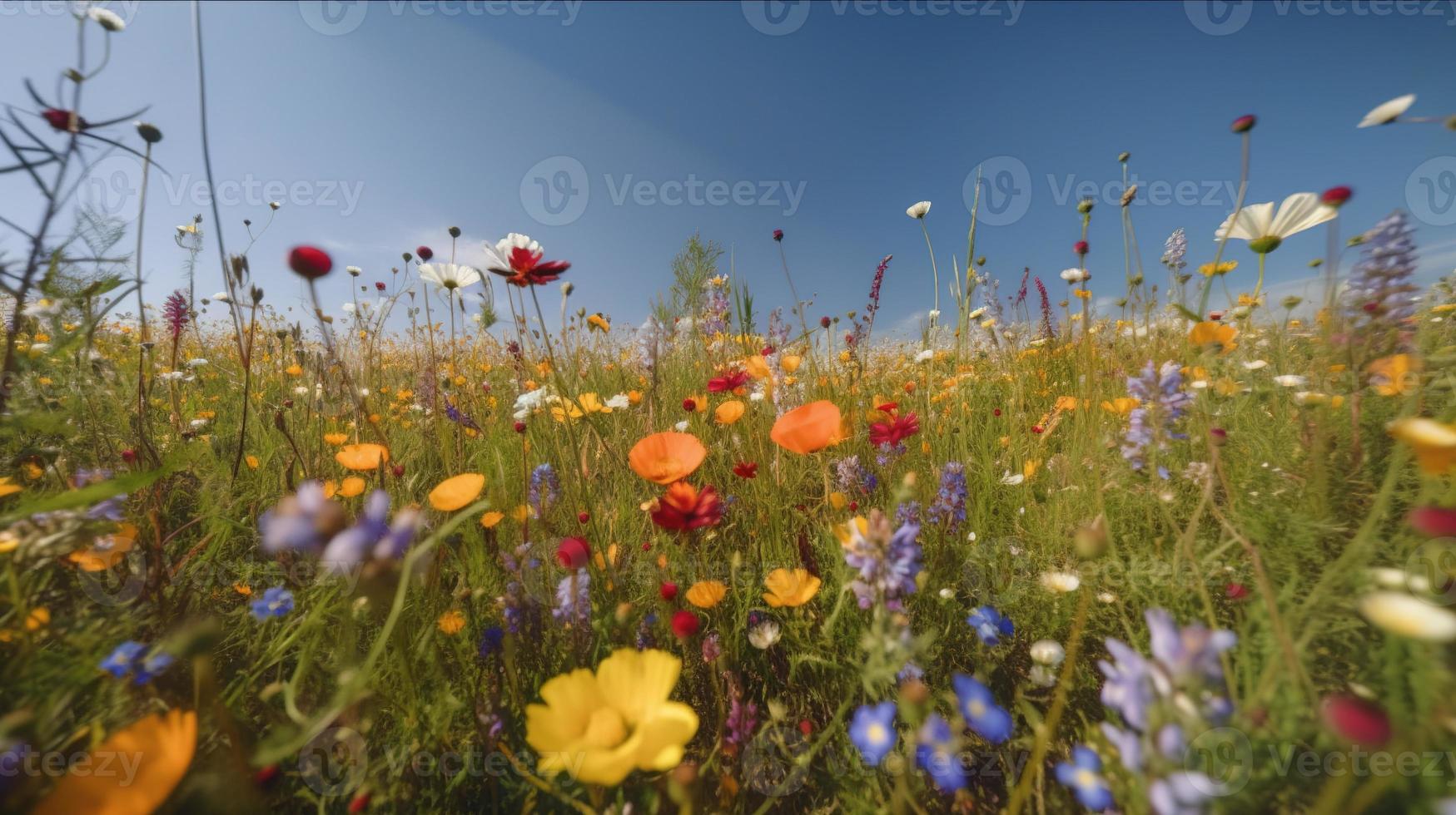 colorato fiori nel un' prato su un' soleggiato estate giorno, bello prato con papaveri e altro fiori selvatici foto