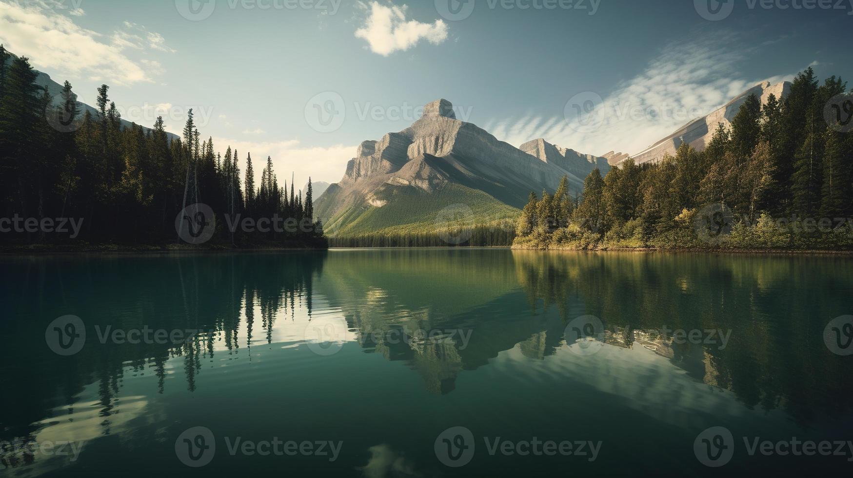 bellissimo paesaggio con montagna lago e riflessione nel acqua foto