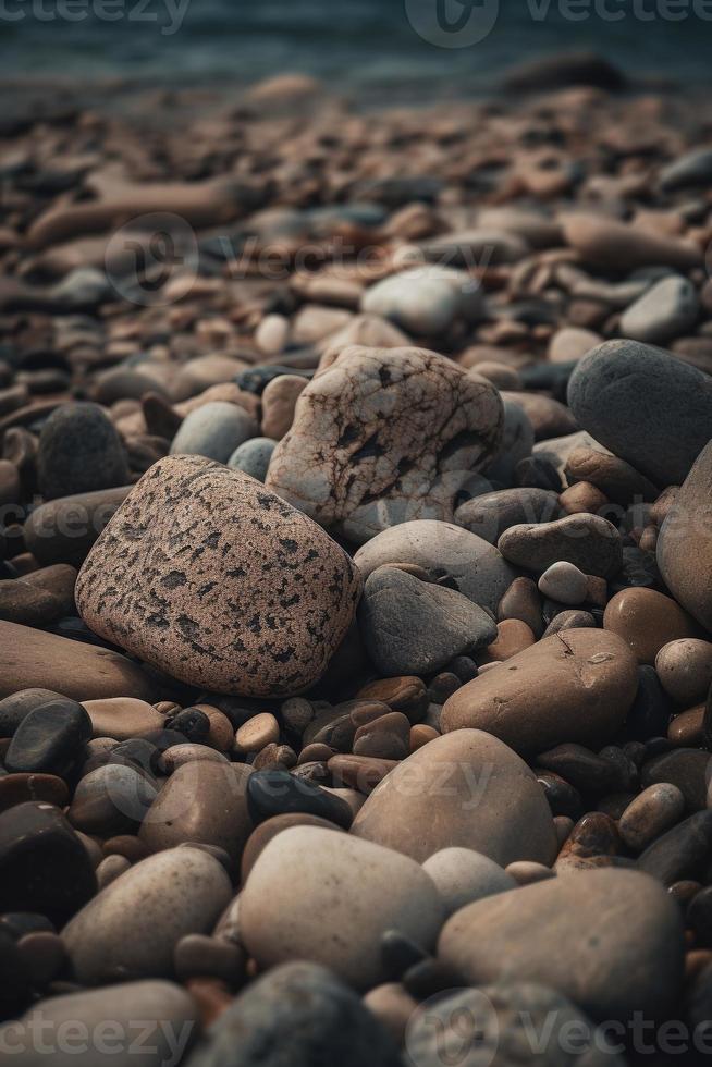 ciottolo pietre su il spiaggia - morbido messa a fuoco con Vintage ▾ filtro foto