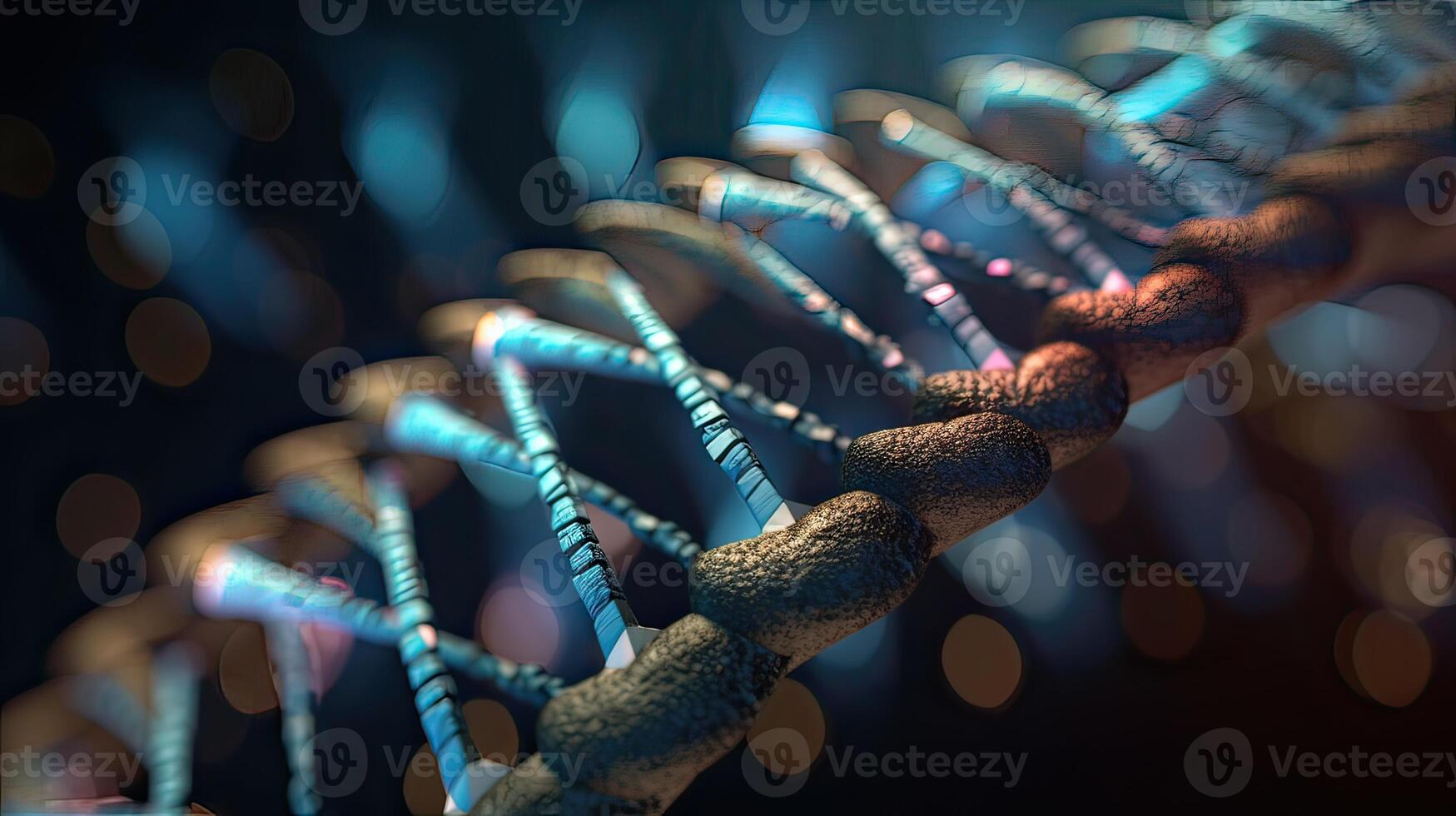 molecola di dna, Doppio elica, 3d illustrazione. genetico mutazione e genetico disturbi. astratto dna Doppio elica con profondità di campo. generativo ai foto