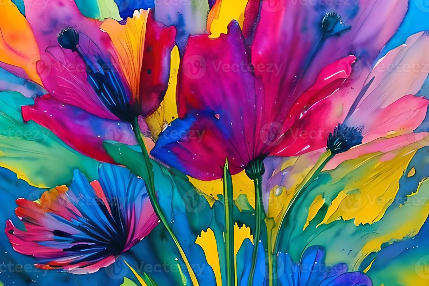 acqua colore o olio pittura bene arte illustrazione di astratto vicino su colorato natura e fioritura floreale fiori Stampa digitale arte. foto