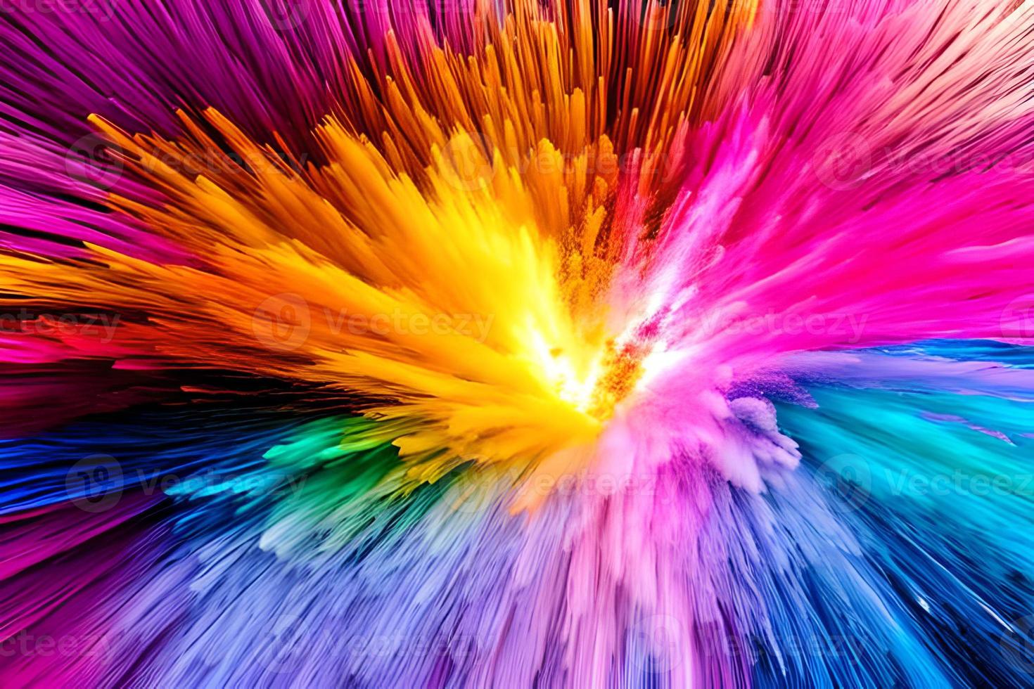 multicolore spruzzo di particelle Festival di colori polvere scoppiare che esplode e spruzzi polvere. astratto colorato sfondo. santo Festival. foto