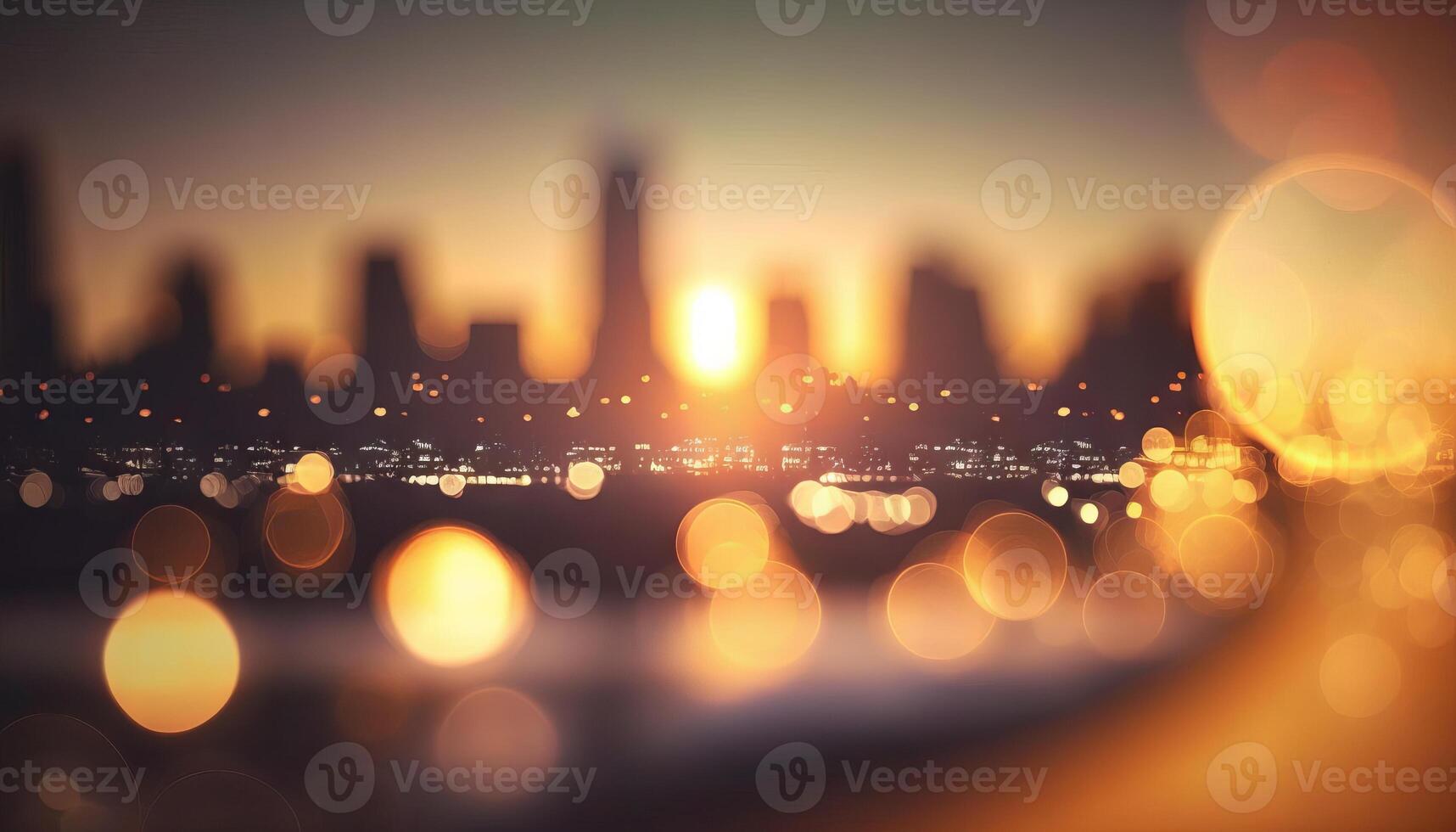 sfocatura sfondo città astratto con tramonto e bellissimo illuminazione bokeh movimento messa a fuoco nel il mattina. generativo ai foto